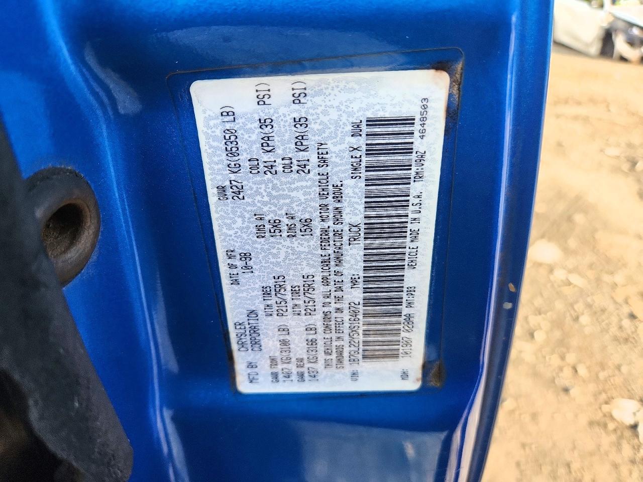 1999 Dodge Dakota Blue vin: 1B7GL22Y5XS164072