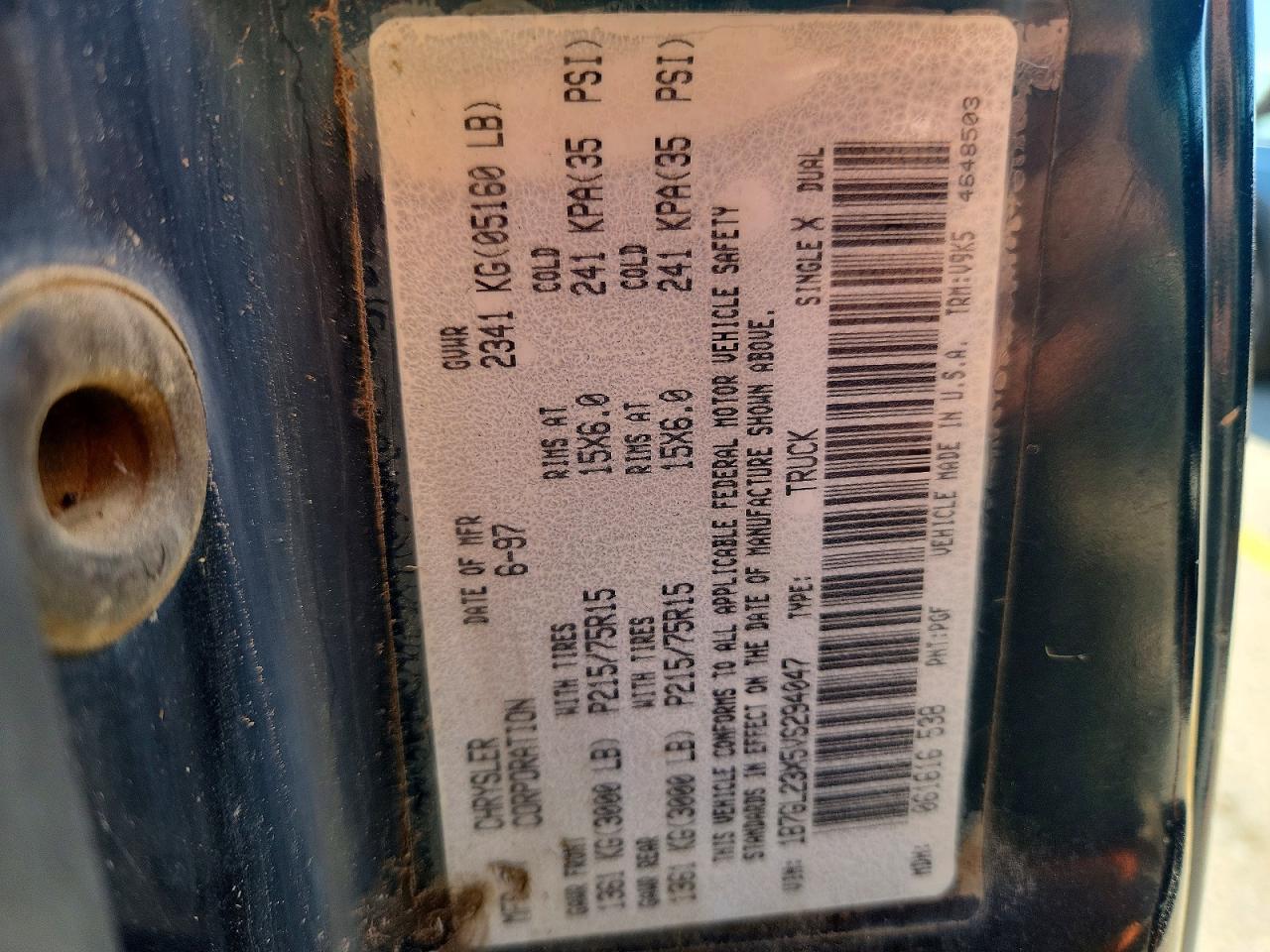 1997 Dodge Dakota Green vin: 1B7GL23X5VS294047