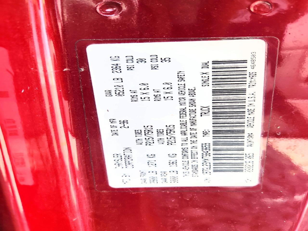 1996 Dodge Dakota Red vin: 1B7GL23YXTS643659