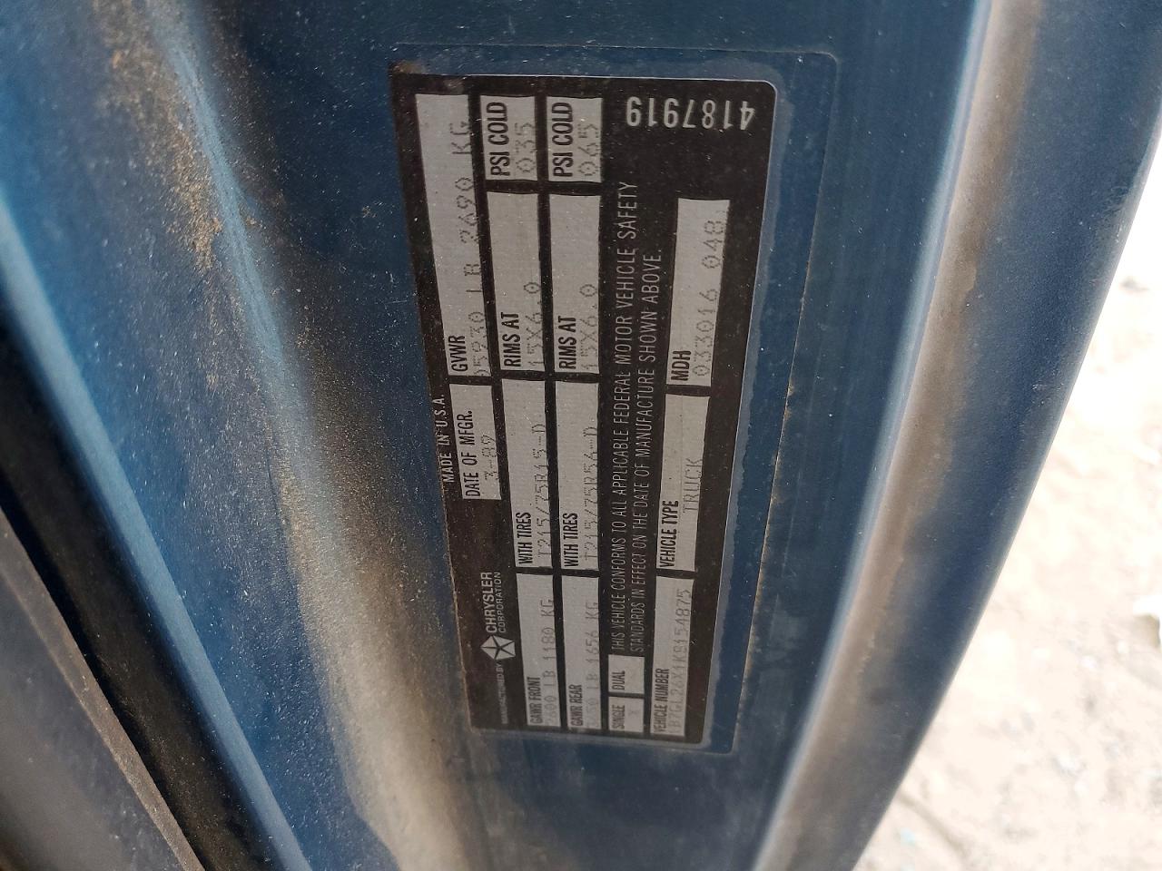 1989 Dodge Dakota Зеленый vin: 1B7GL26X1KS154875