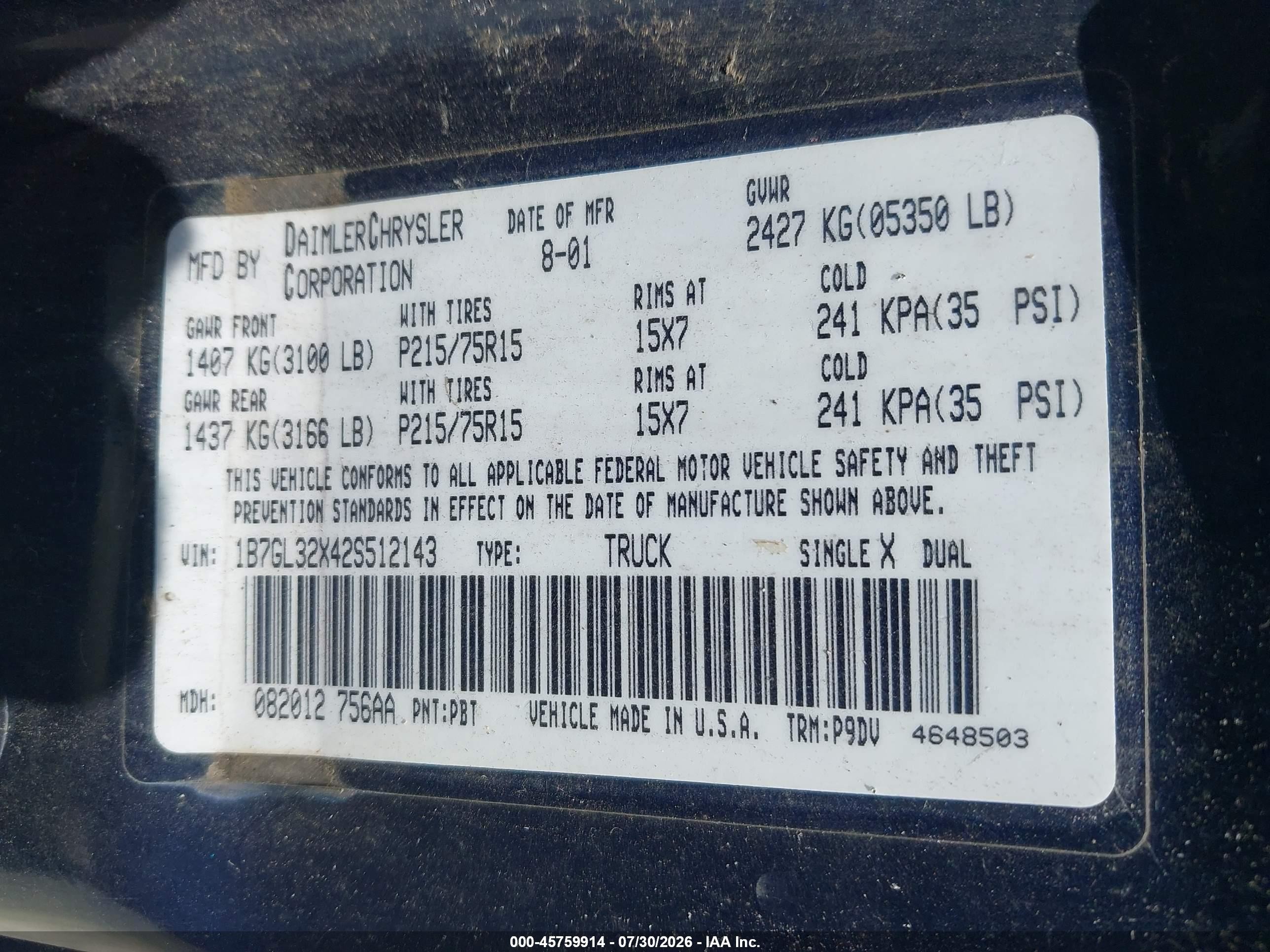 2002 Dodge Dakota Sport Blue vin: 1B7GL32X42S512143