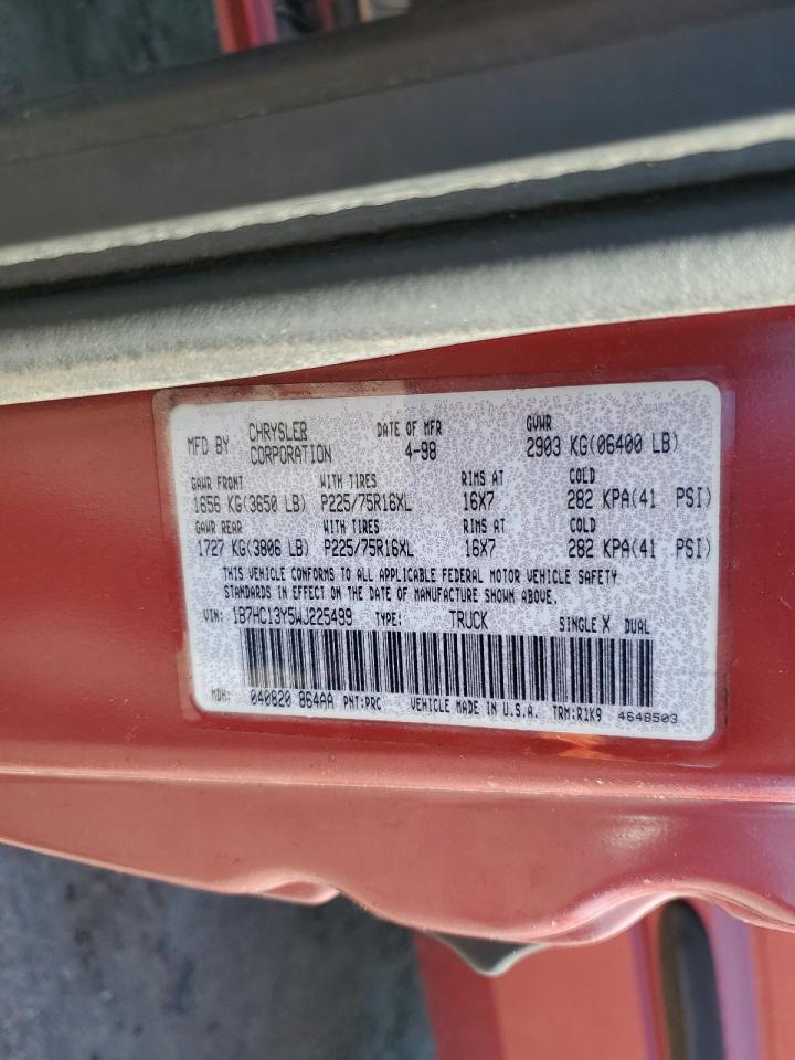1998 Dodge Ram 1500 Burgundy vin: 1B7HC13Y5WJ225499