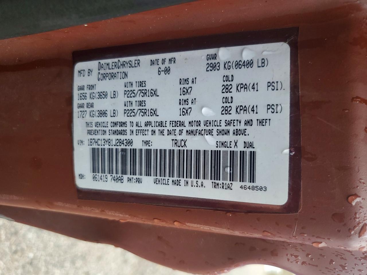 2001 Dodge Ram 1500 Brown vin: 1B7HC13Y81J284300