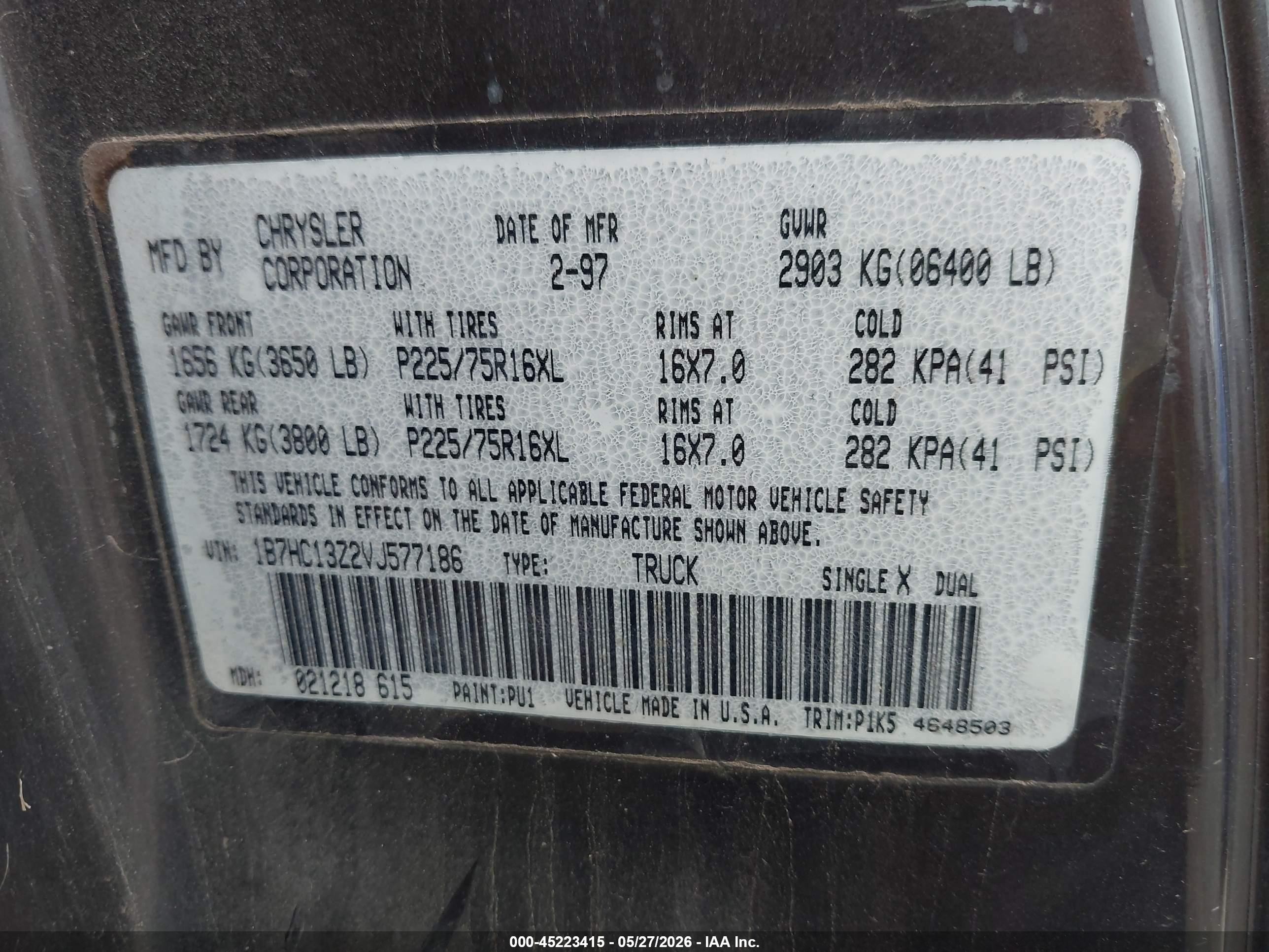 1997 Dodge Ram 1500 St Коричневый vin: 1B7HC13Z2VJ577186