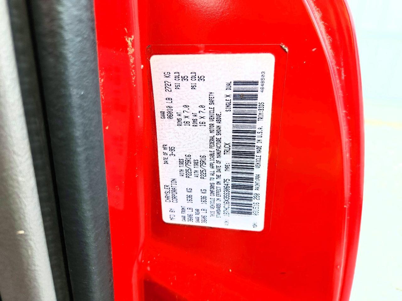 1995 Dodge Ram 1500 Red vin: 1B7HC16X3SS306475