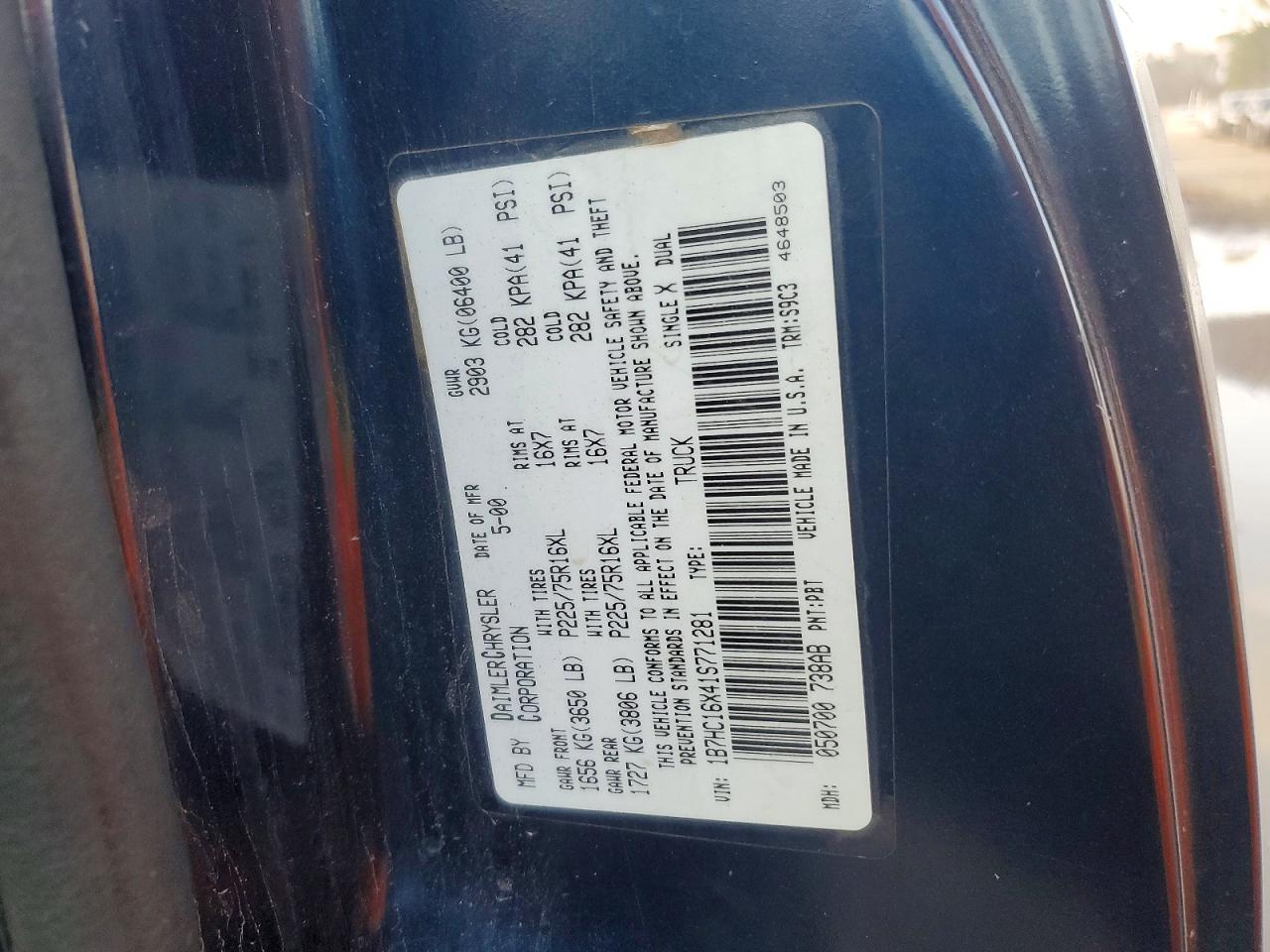 2001 Dodge Other Blue vin: 1B7HC16X41S771281