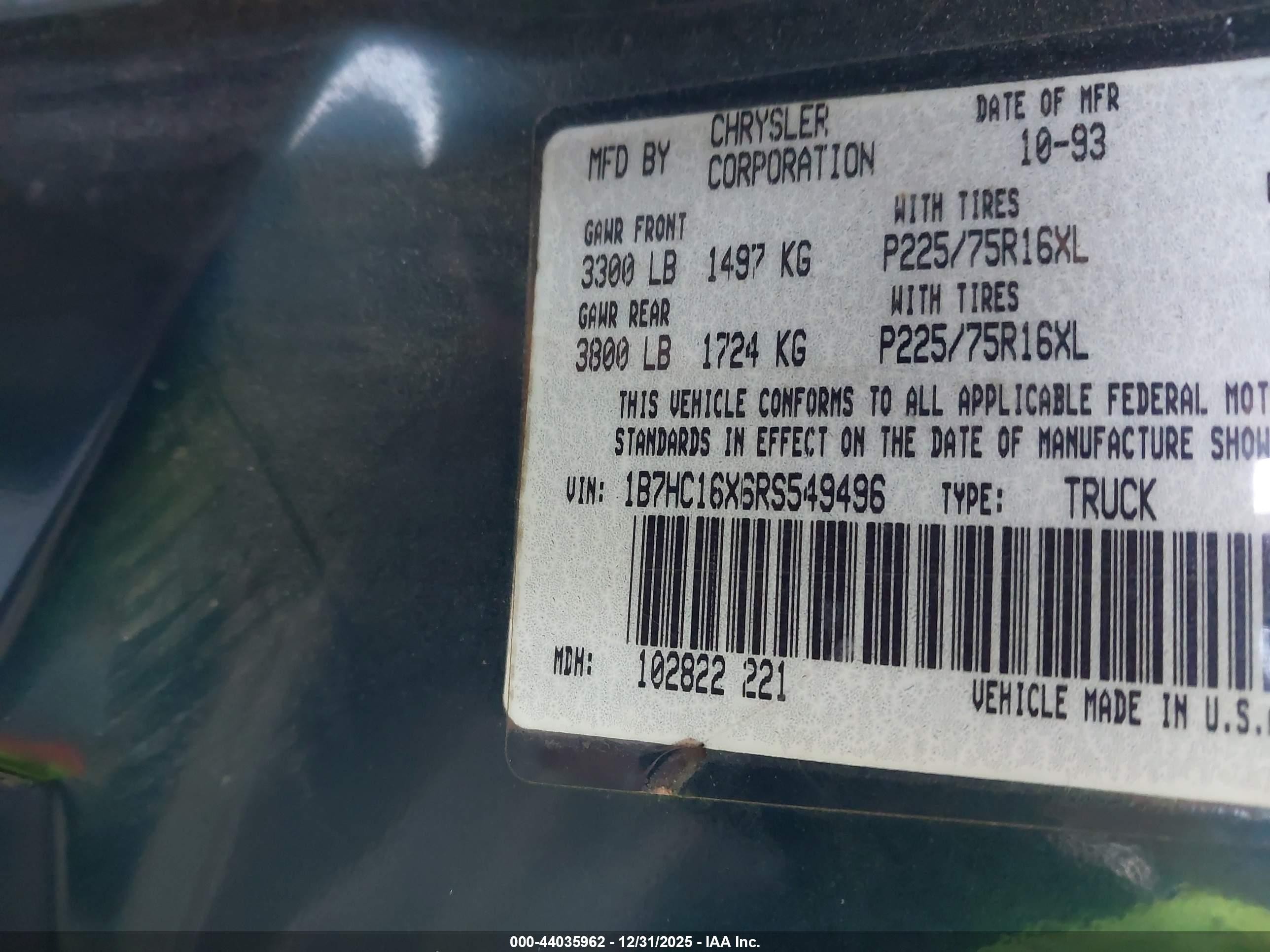 1994 Dodge Ram 1500   Light Blue vin: 1B7HC16X6RS549496