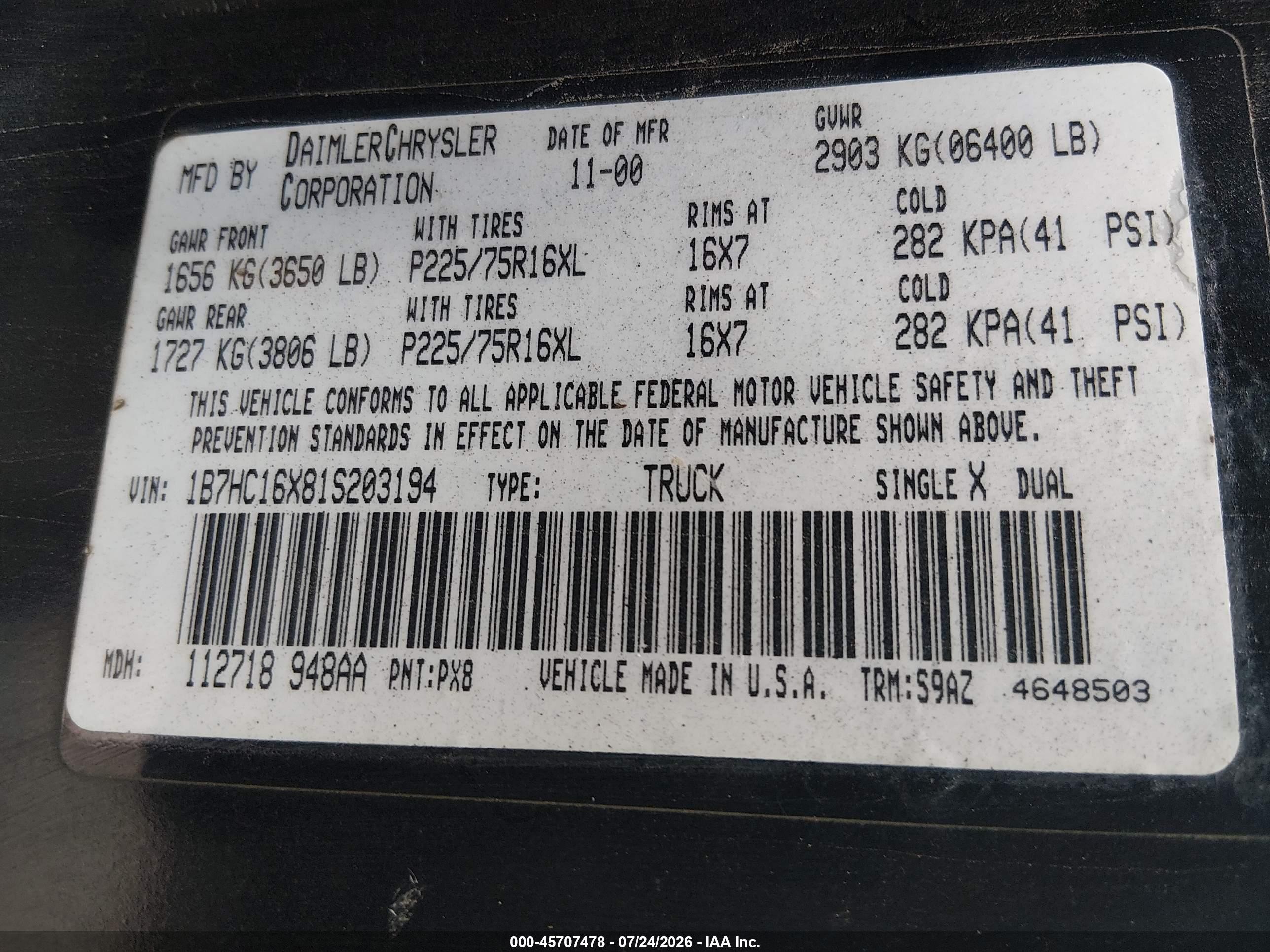 2001 Dodge Ram 1500 St/ws Black vin: 1B7HC16X81S203194