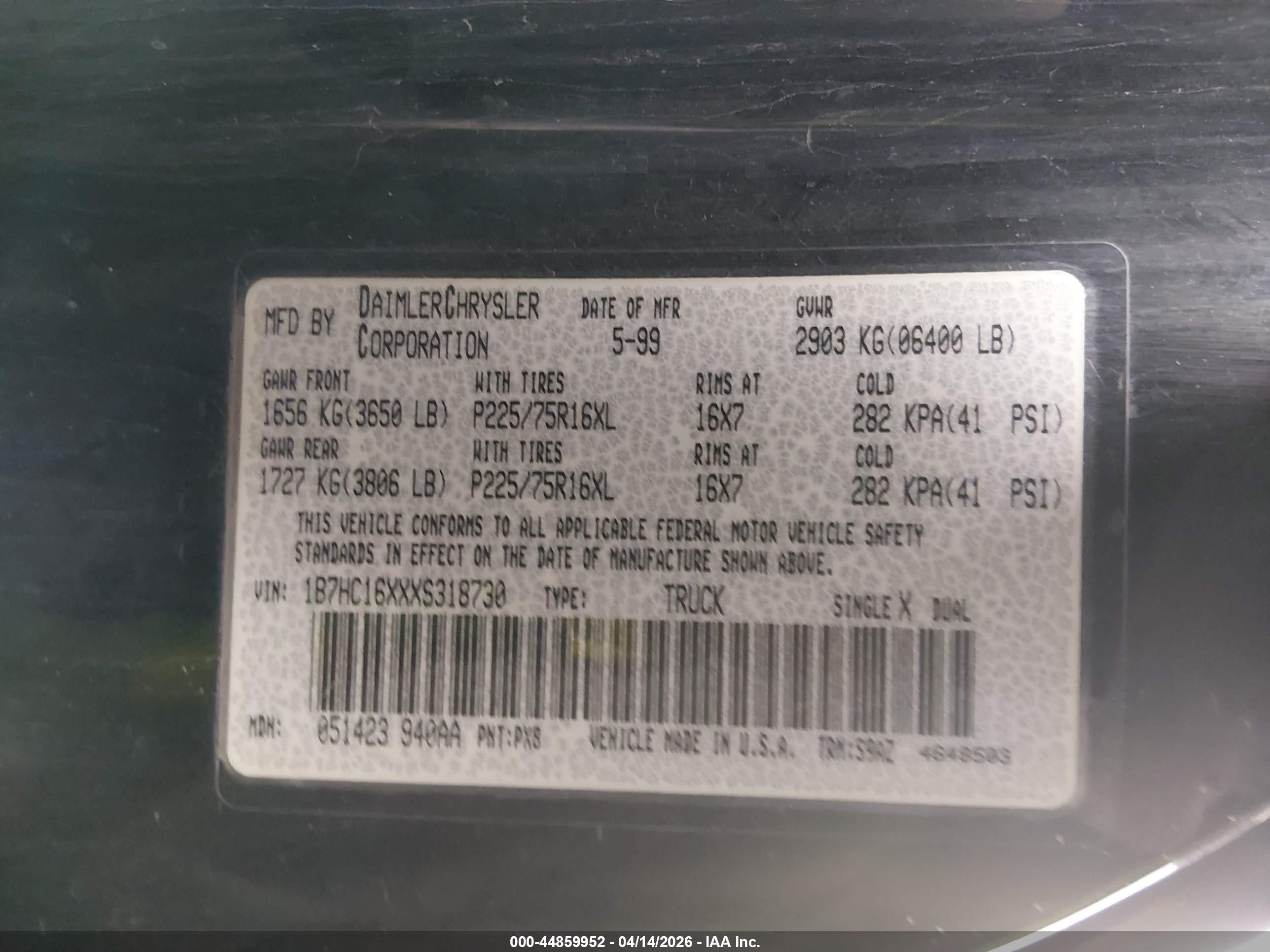 1999 Dodge Ram 1500   Black vin: 1B7HC16XXXS318730