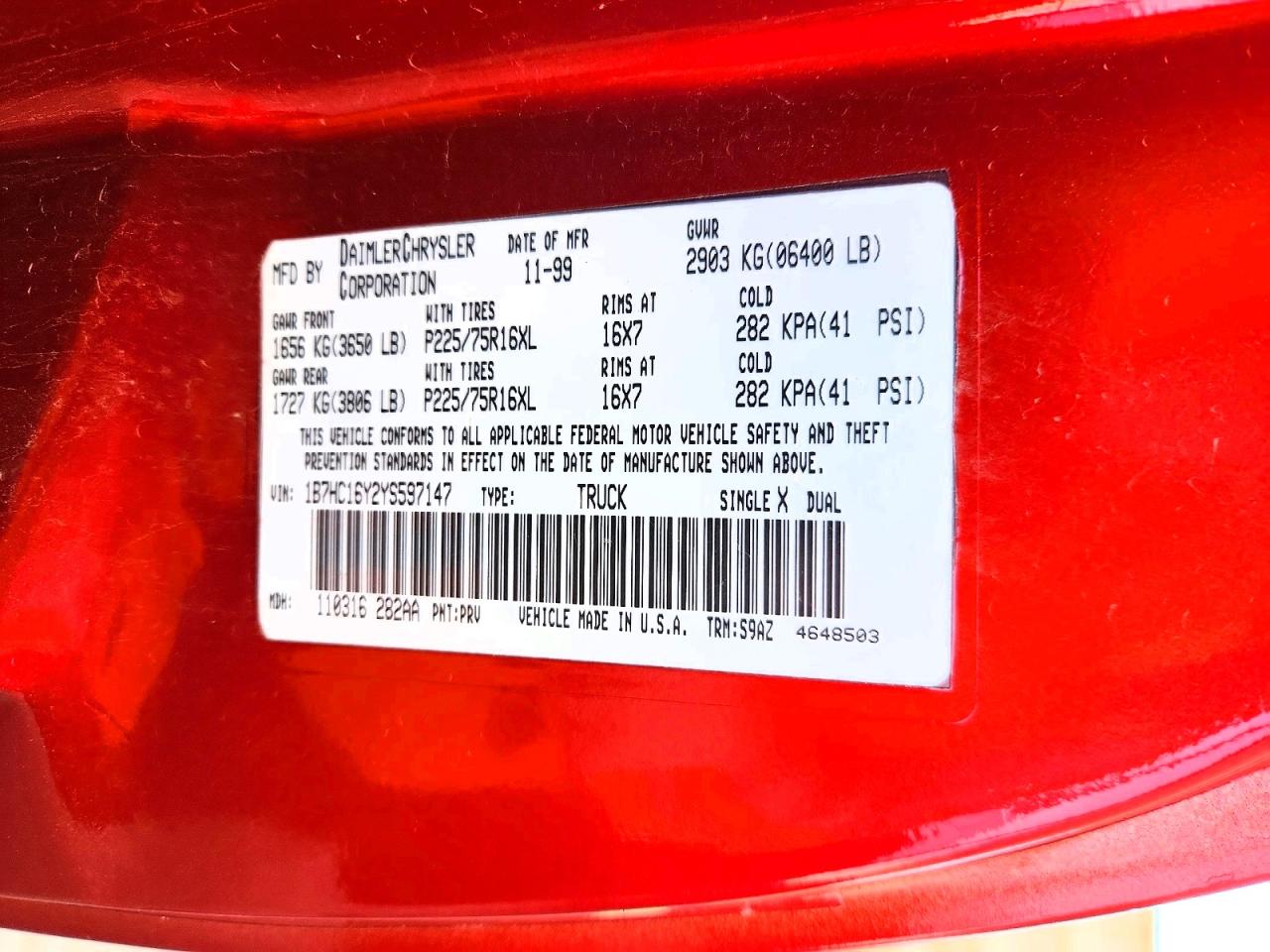 2000 Dodge Ram 1500 Red vin: 1B7HC16Y2YS597147
