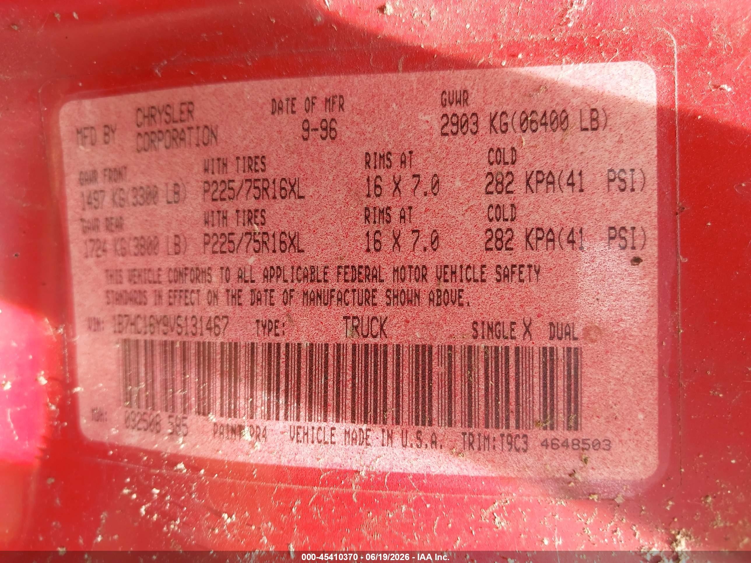 1997 Dodge Ram 1500 Lt Red vin: 1B7HC16Y9VS131467