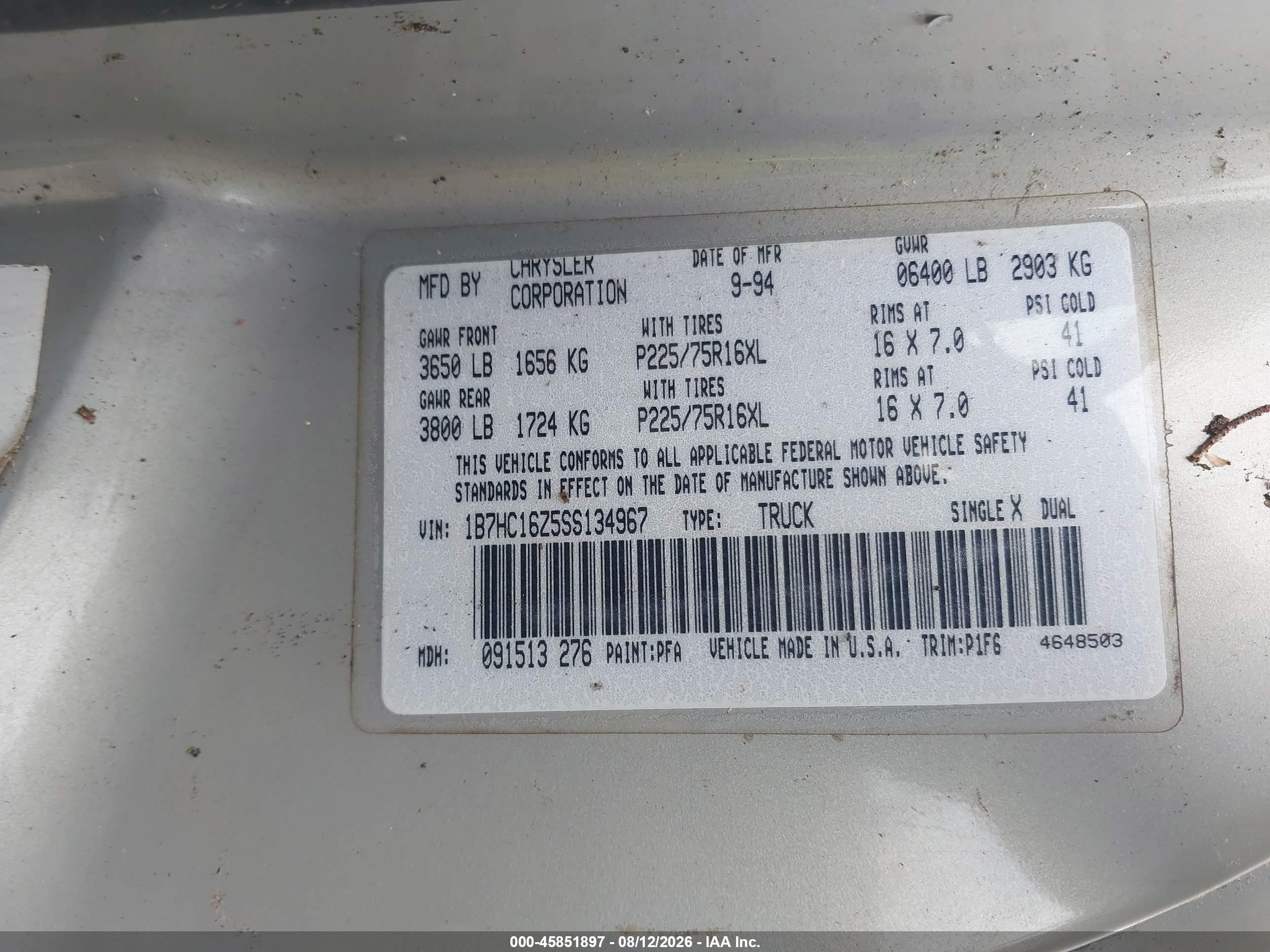 1995 Dodge Ram 1500   Silver vin: 1B7HC16Z5SS134967