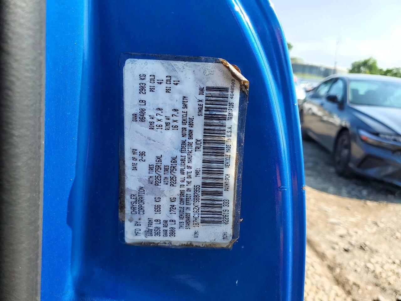 1996 Dodge Ram 1500 Blue vin: 1B7HC16ZXTS687955