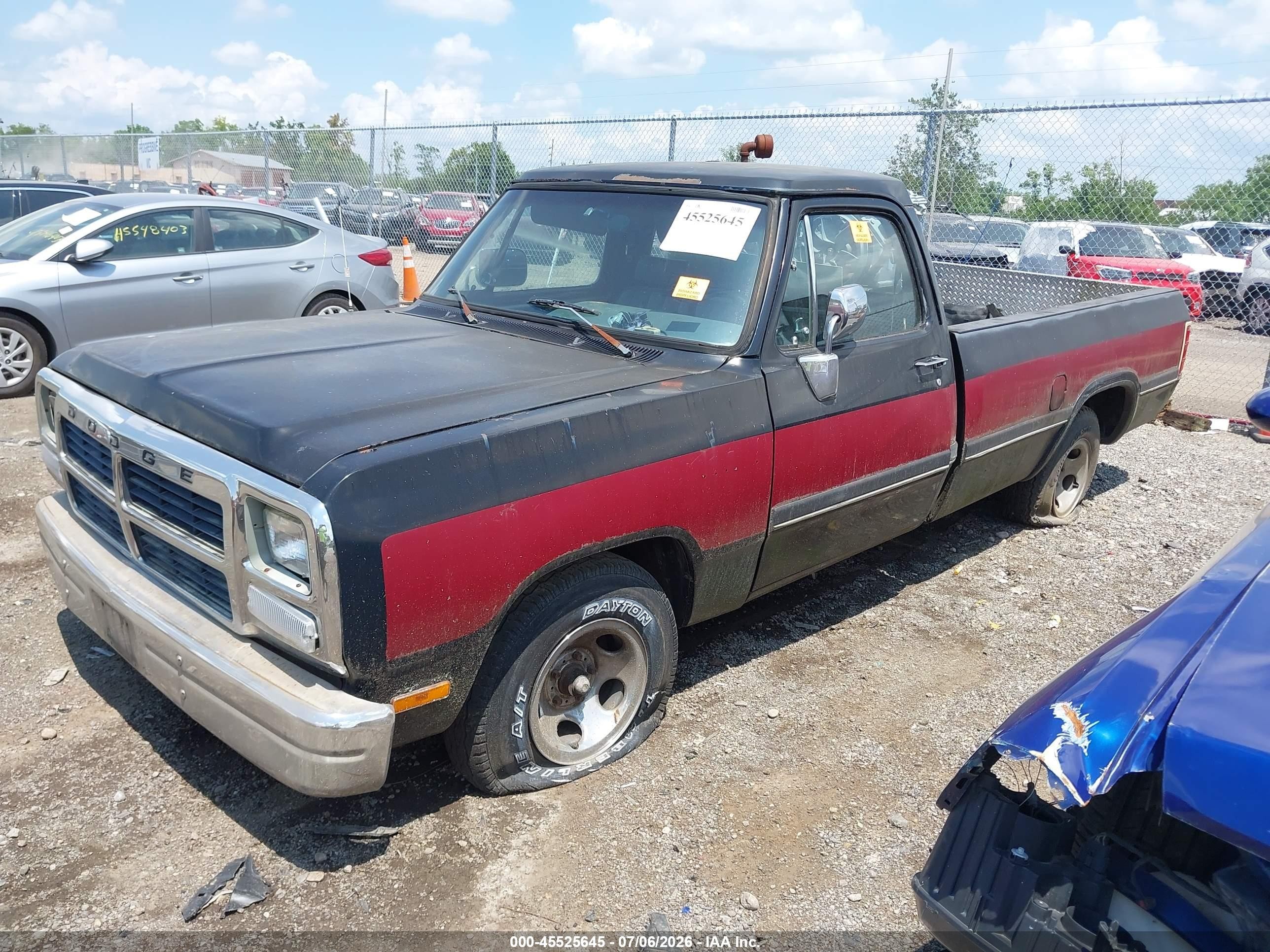 1993 Dodge D-series D150 Black vin: 1B7HE16Y3PS167958