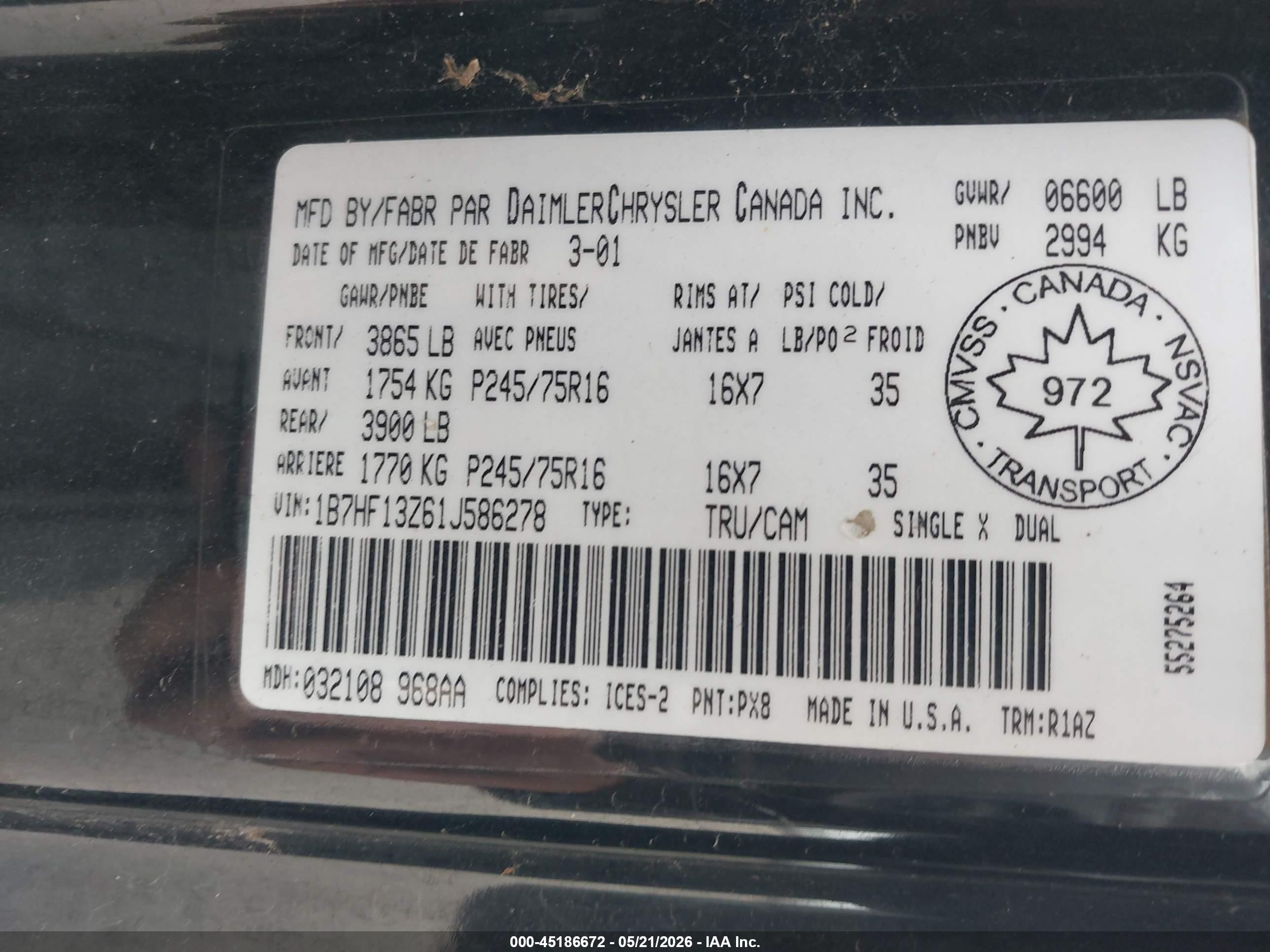 2001 Dodge Ram 1500 St Black vin: 1B7HF13Z61J586278