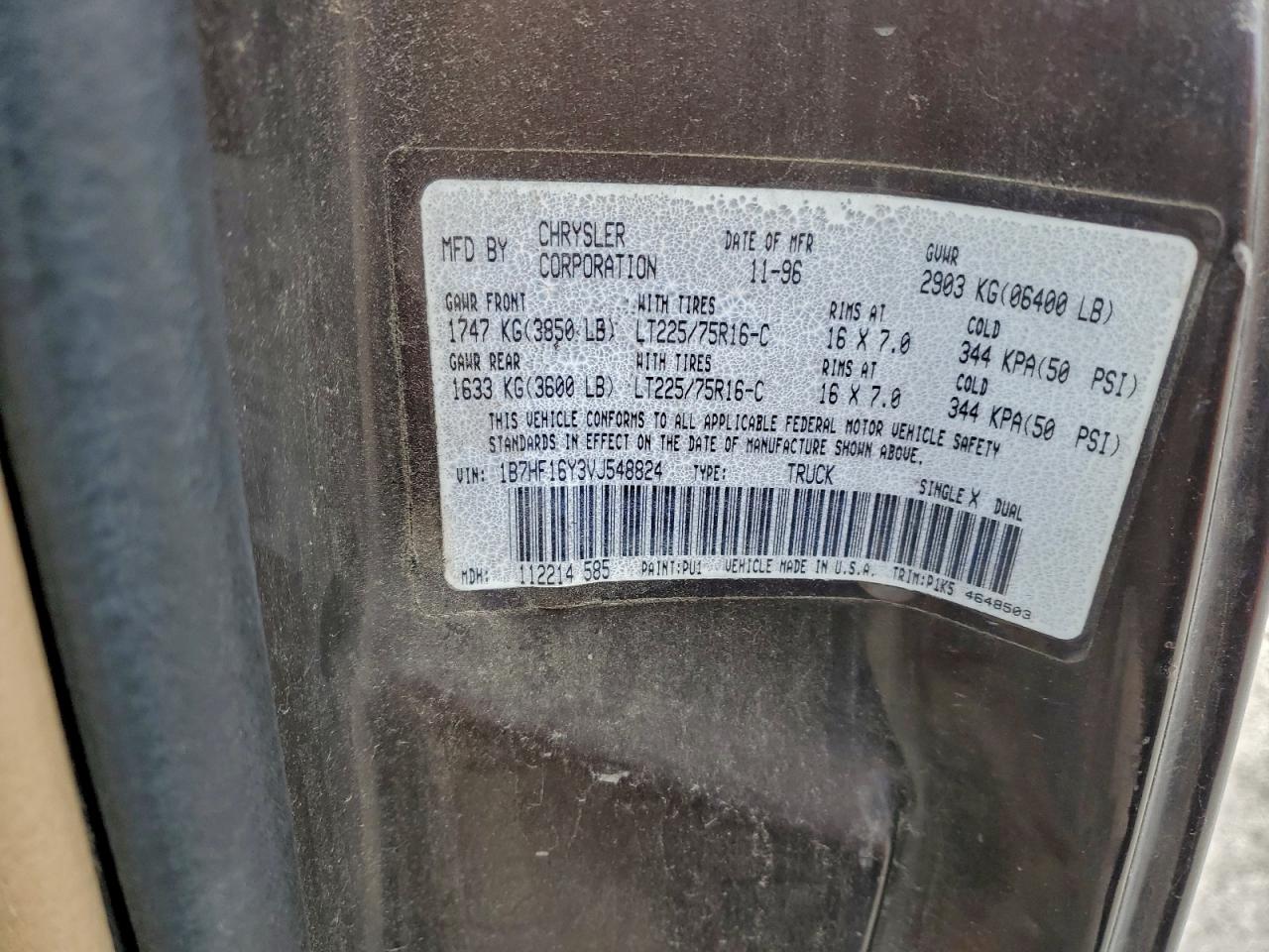 1997 Dodge Ram 1500 Brown vin: 1B7HF16Y3VJ548824