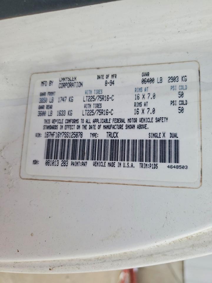 1995 Dodge Ram 1500 White vin: 1B7HF16Y7SS125878