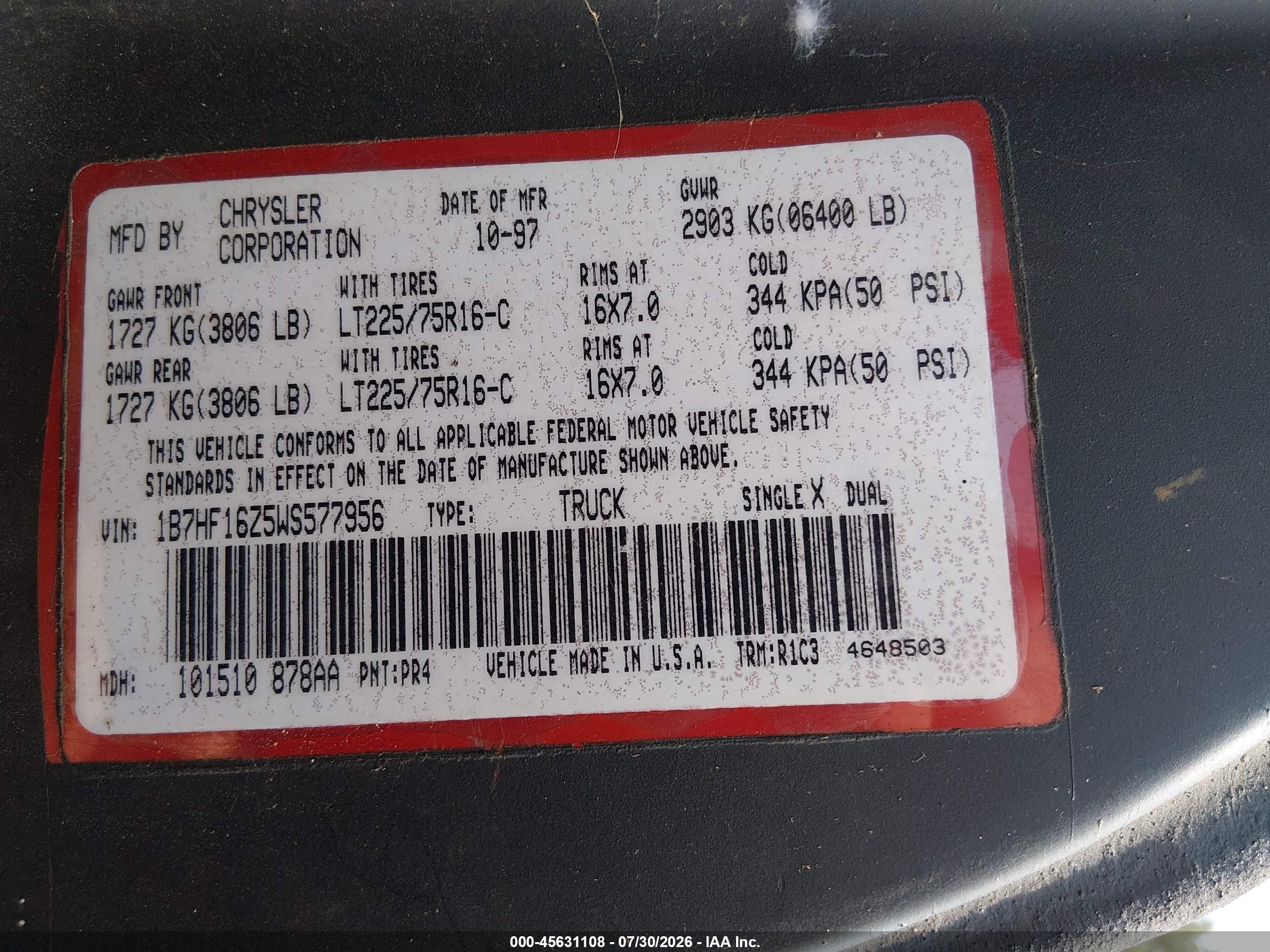 1998 Dodge Ram 1500 St Black vin: 1B7HF16Z5WS577956