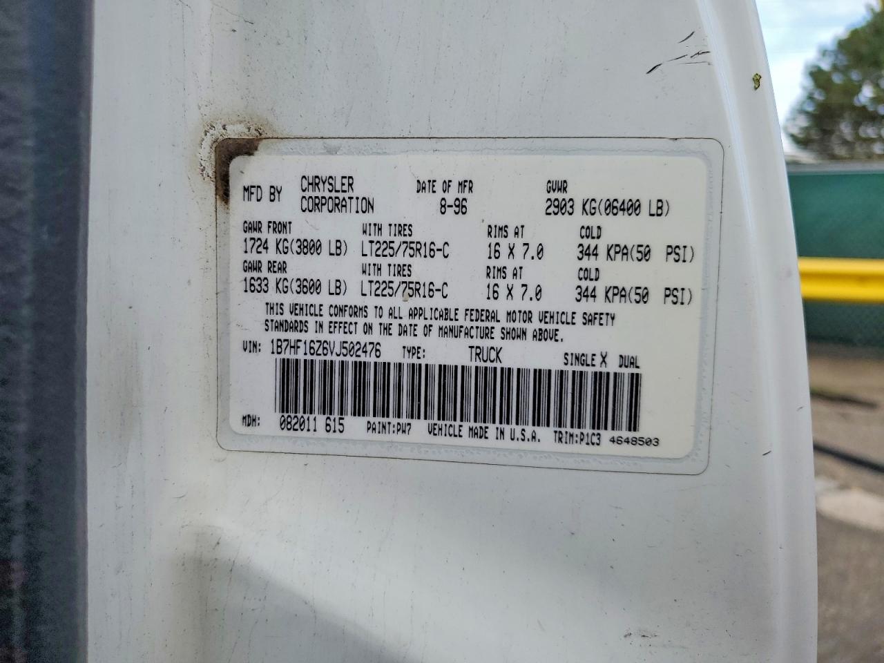 1997 Dodge Ram 1500 White vin: 1B7HF16Z6VJ502476