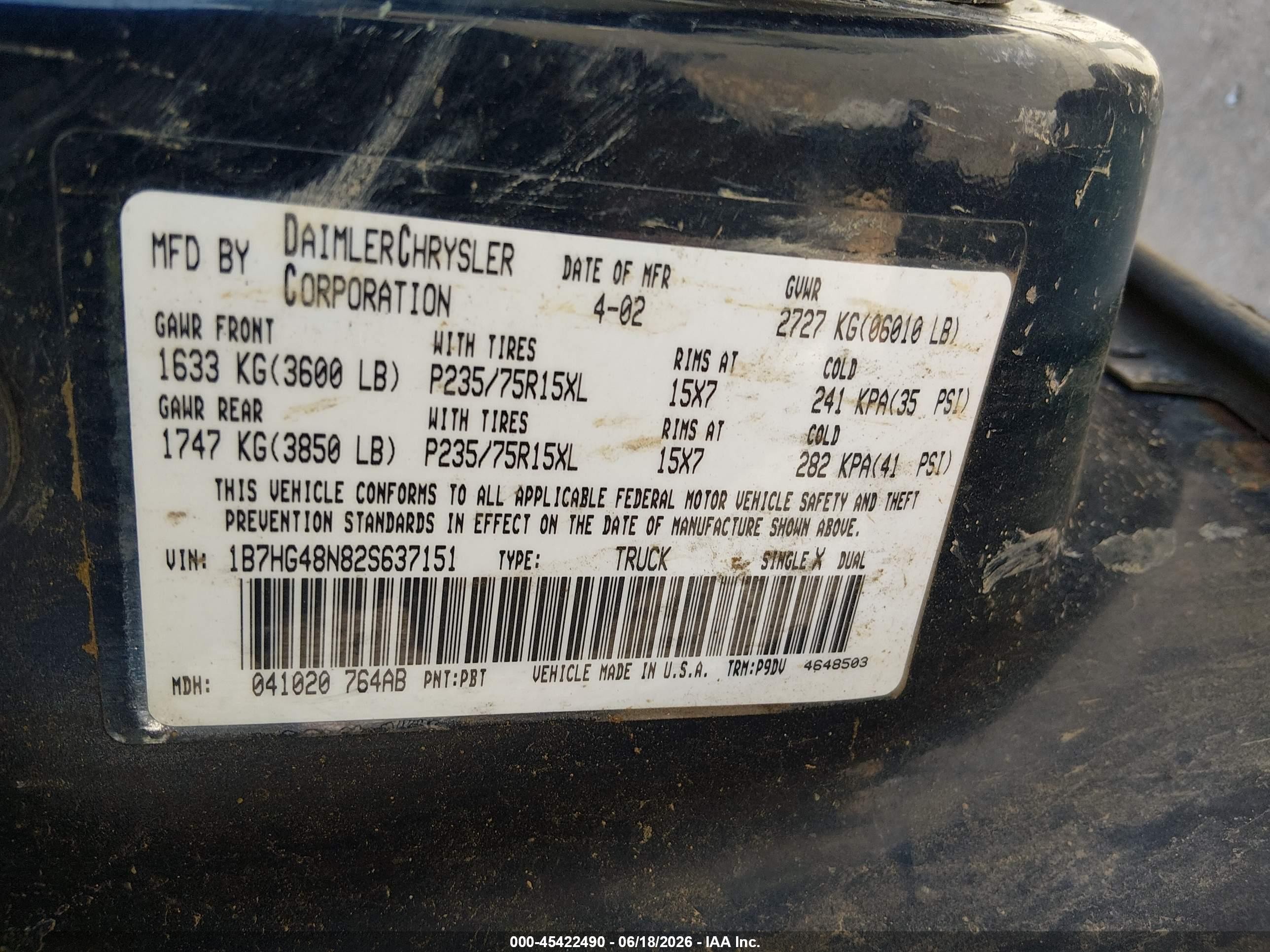 2002 Dodge Dakota Slt Синий vin: 1B7HG48N82S637151