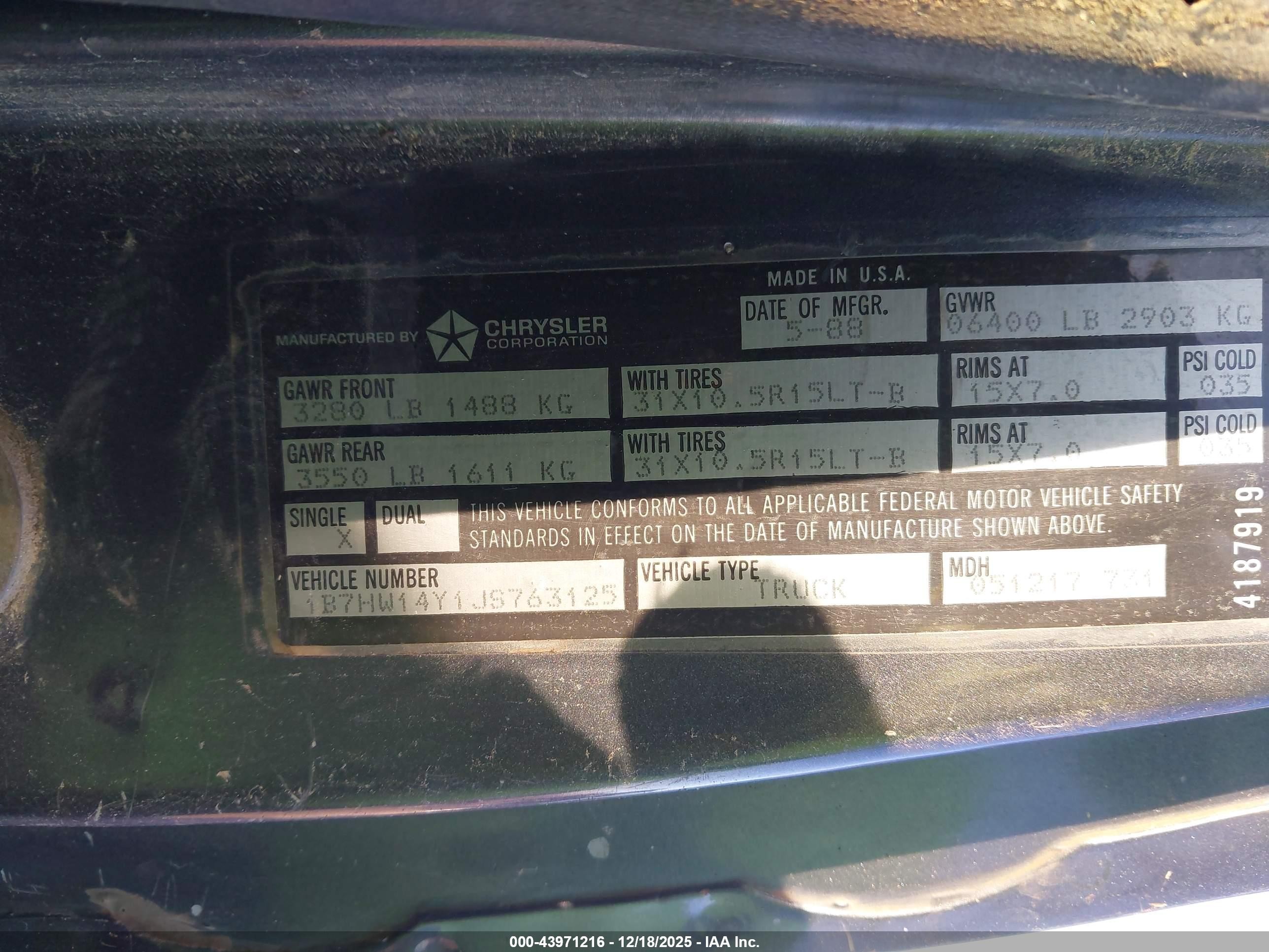 1988 Dodge W-series W150 Серый vin: 1B7HW14Y1JS763125