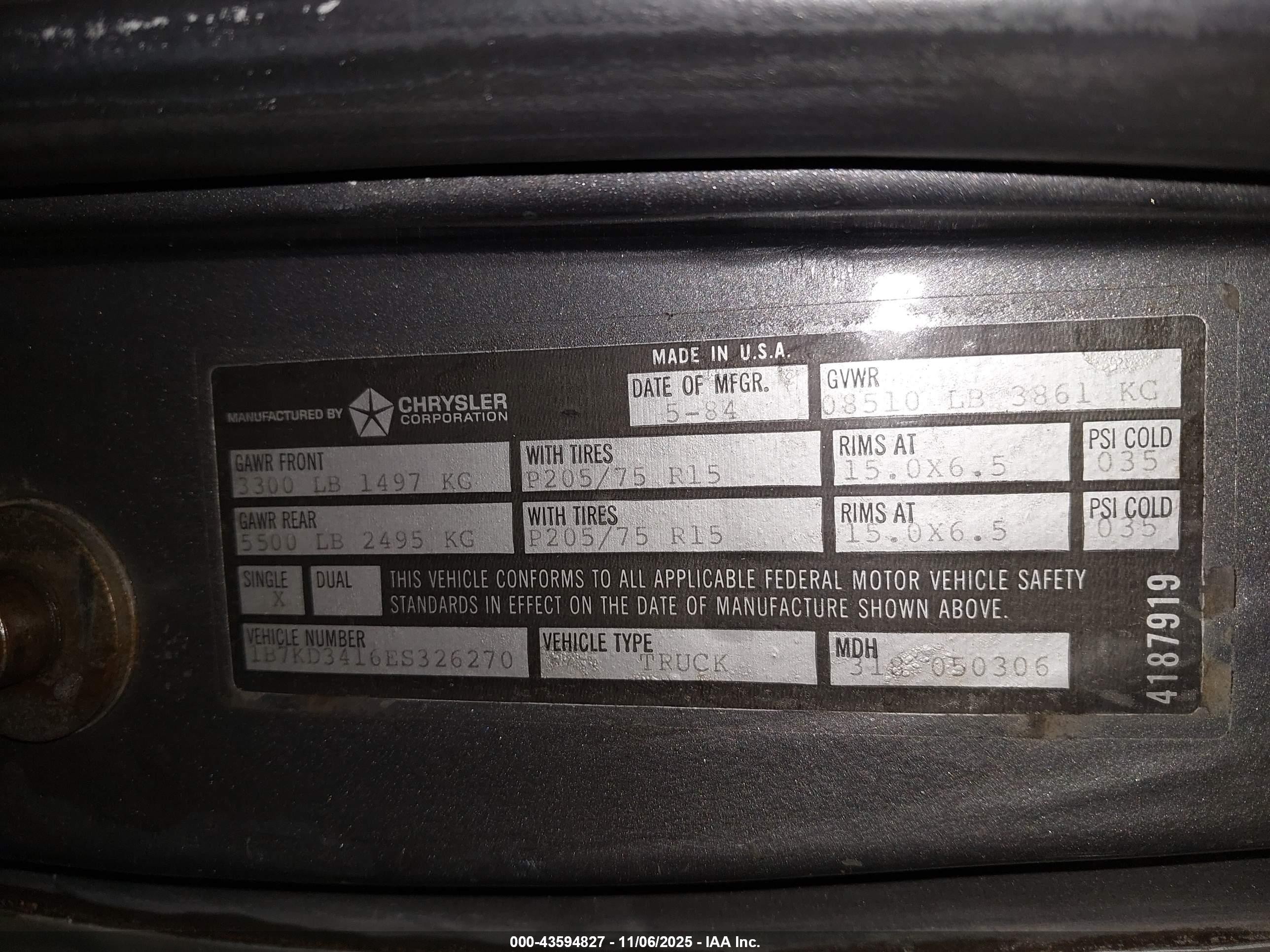 1984 Dodge D-series D300/d350 Gray vin: 1B7KD3416ES326270