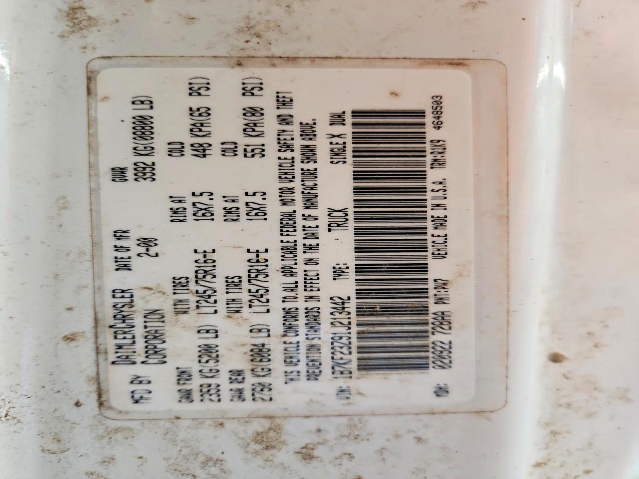 2001 Dodge Ram 2500 White vin: 1B7KF23Z91J213442