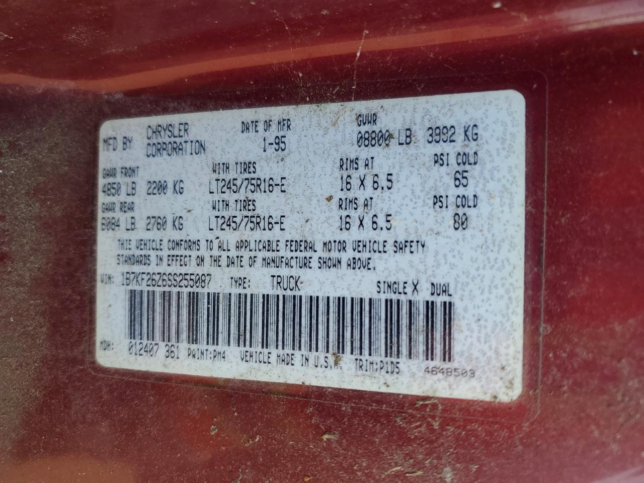 1995 Dodge Ram 2500 Двухцветный vin: 1B7KF26Z6SS255087
