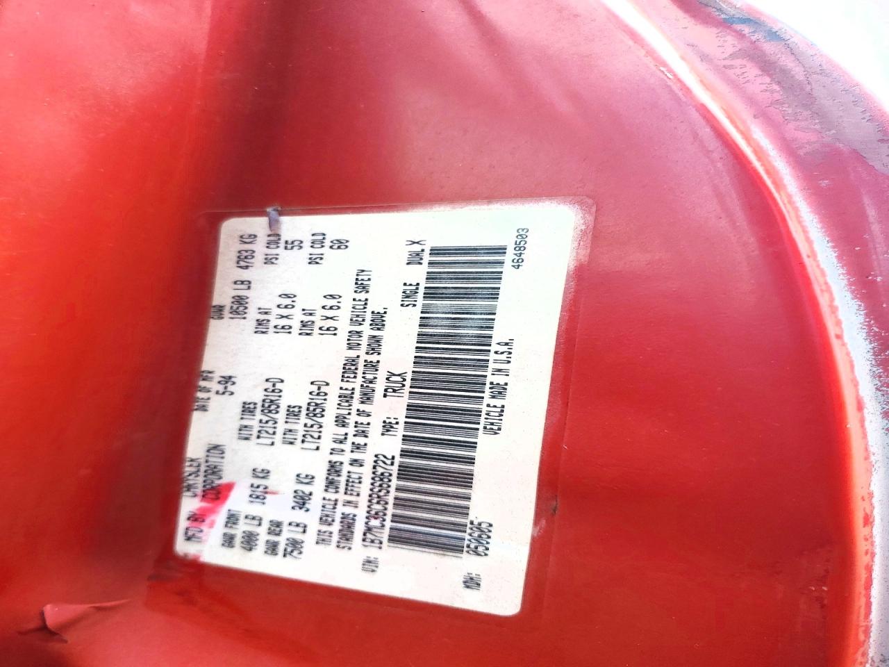 1994 Dodge Ram 3500 Red vin: 1B7MC36C6RS686722