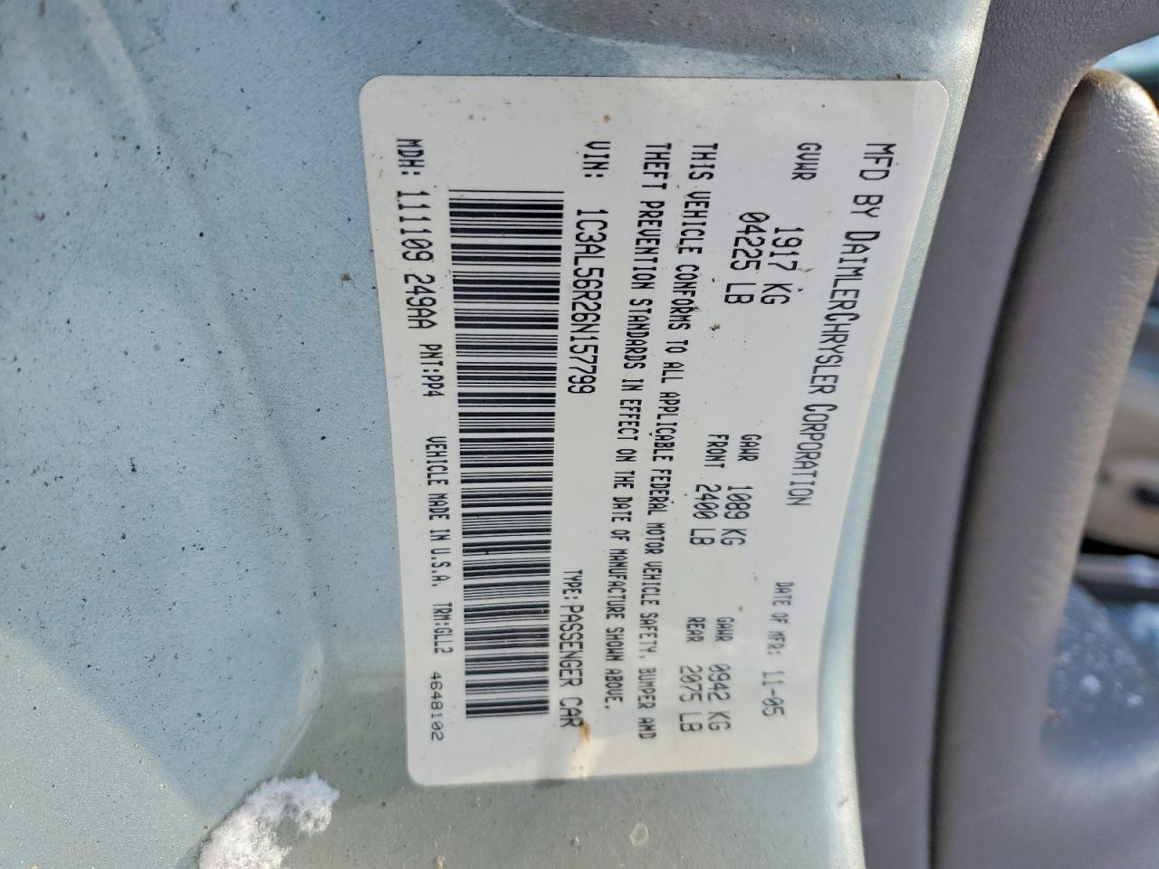 2006 Chrysler Sebring Зеленый vin: 1C3AL56R26N157799