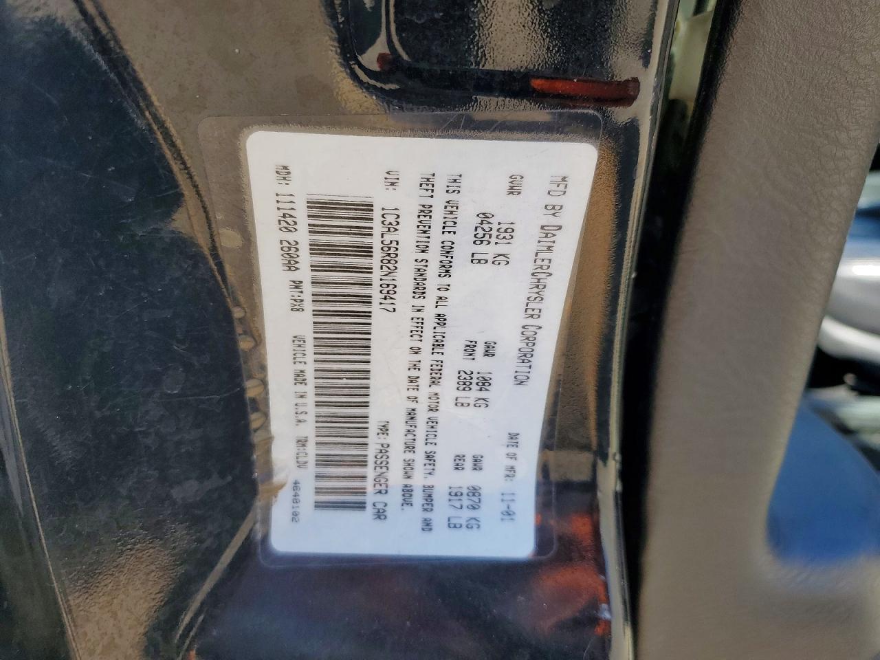 2002 Chrysler Sebring Lxi Black vin: 1C3AL56R82N169417