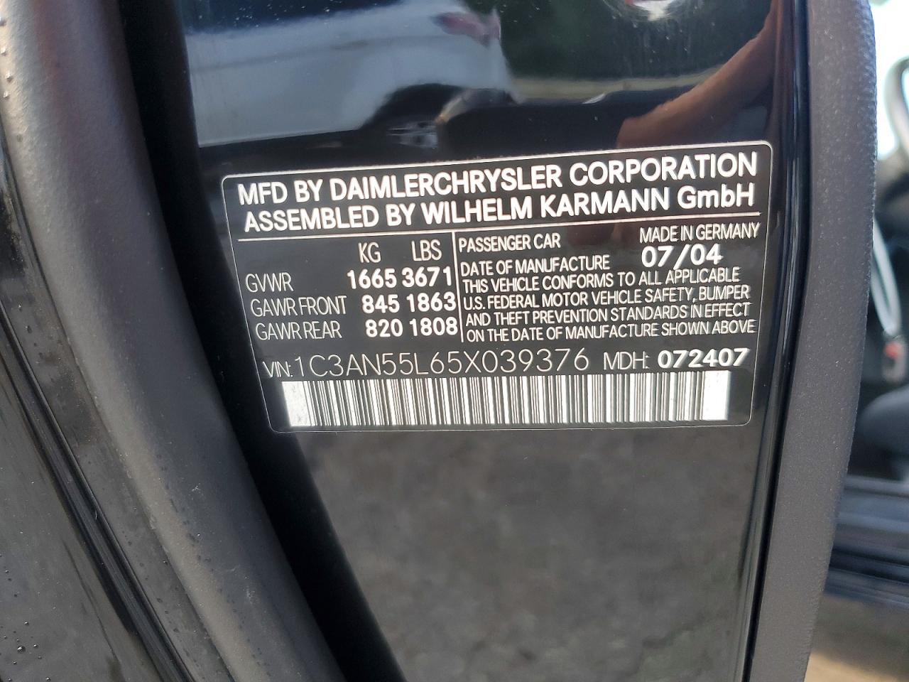 2005 Chrysler Crossfire Черный vin: 1C3AN55L65X039376