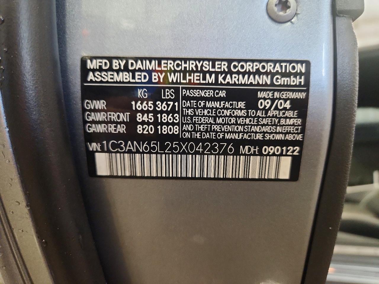 2005 Chrysler Crossfire Limited Blue vin: 1C3AN65L25X042376