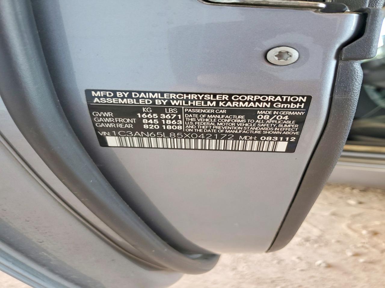 2005 Chrysler Crossfire Limited Silver vin: 1C3AN65L85X042172