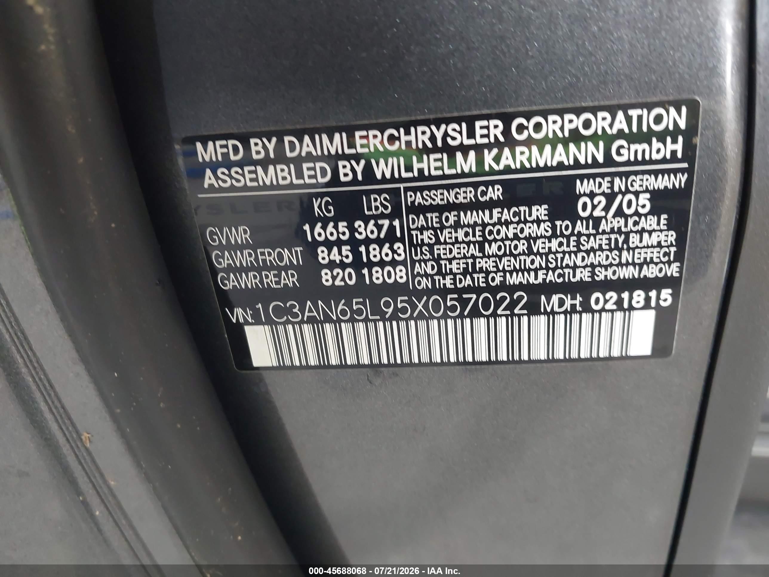 2005 Chrysler Crossfire Limited Gray vin: 1C3AN65L95X057022