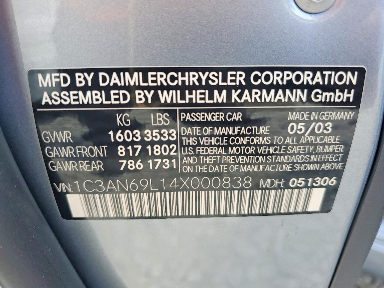 2004 Chrysler Crossfire Limited Blue vin: 1C3AN69L14X000838
