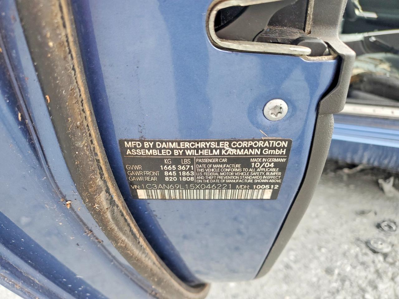 2005 Chrysler Crossfire Limited Синий vin: 1C3AN69L15X046221