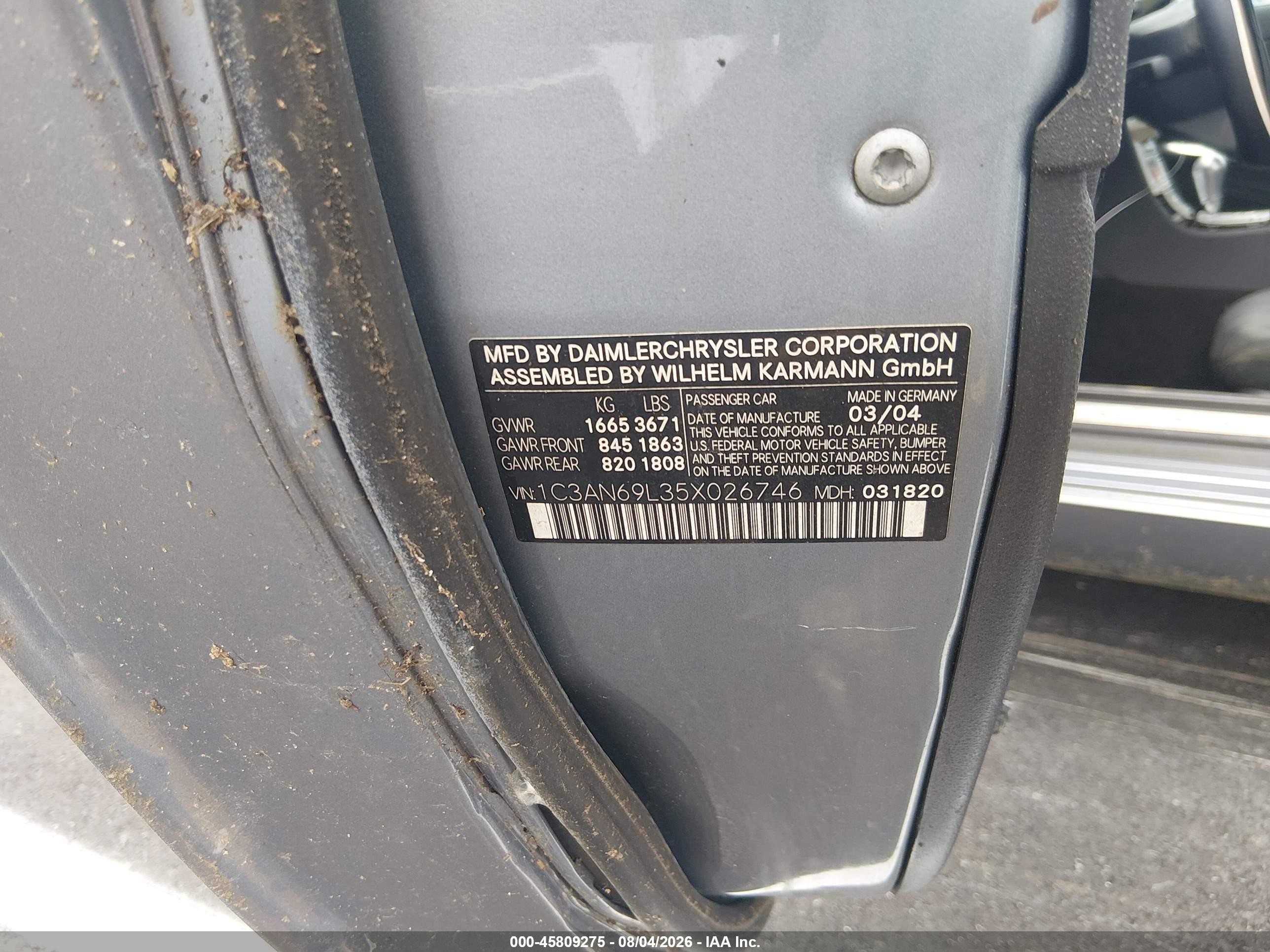 2005 Chrysler Crossfire Limited Light Blue vin: 1C3AN69L35X026746