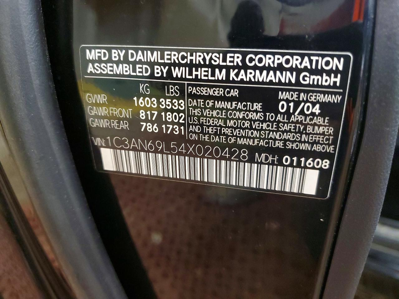 2004 Chrysler Crossfire Limited Черный vin: 1C3AN69L54X020428