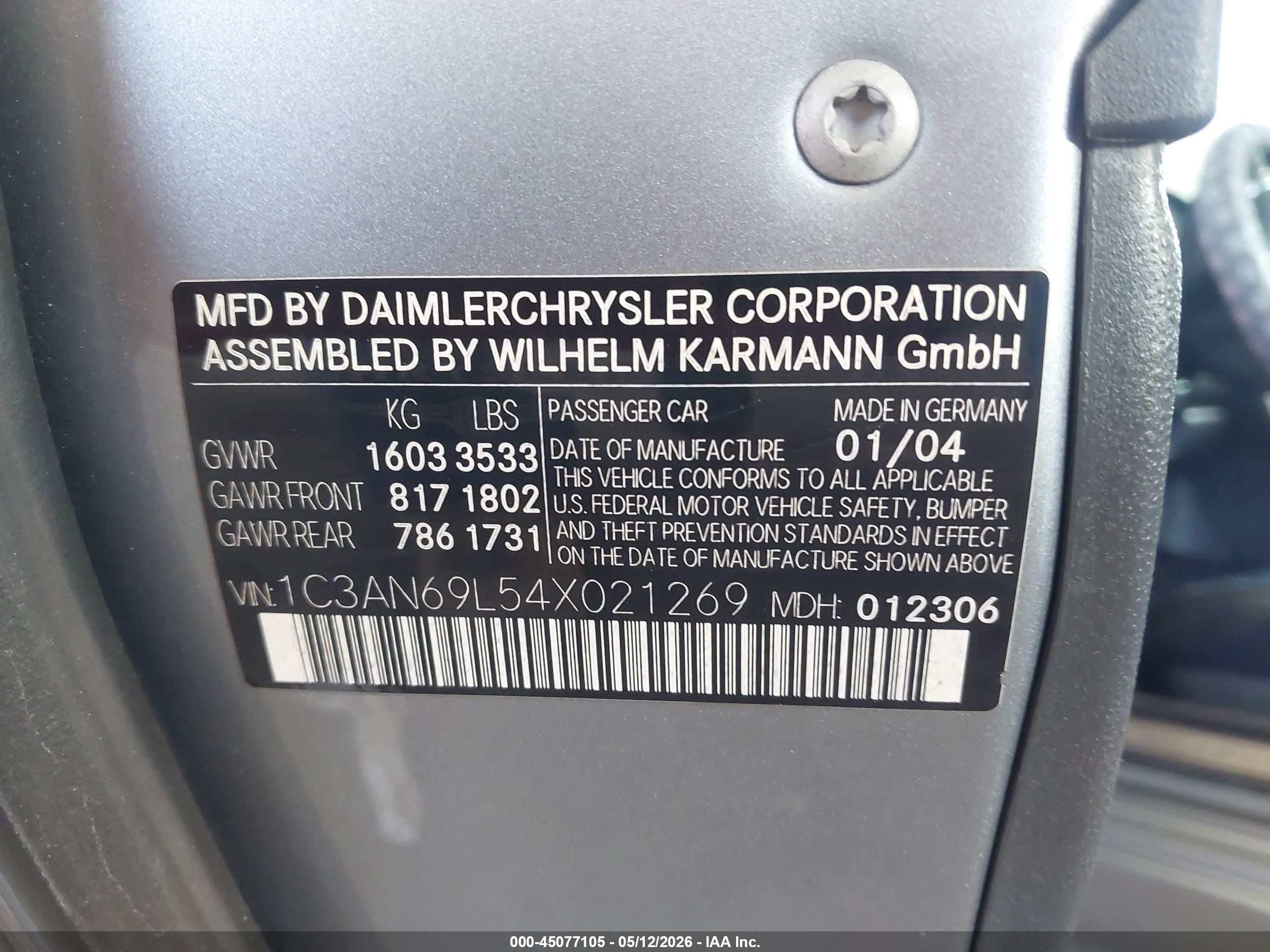 2004 Chrysler Crossfire   Blue vin: 1C3AN69L54X021269