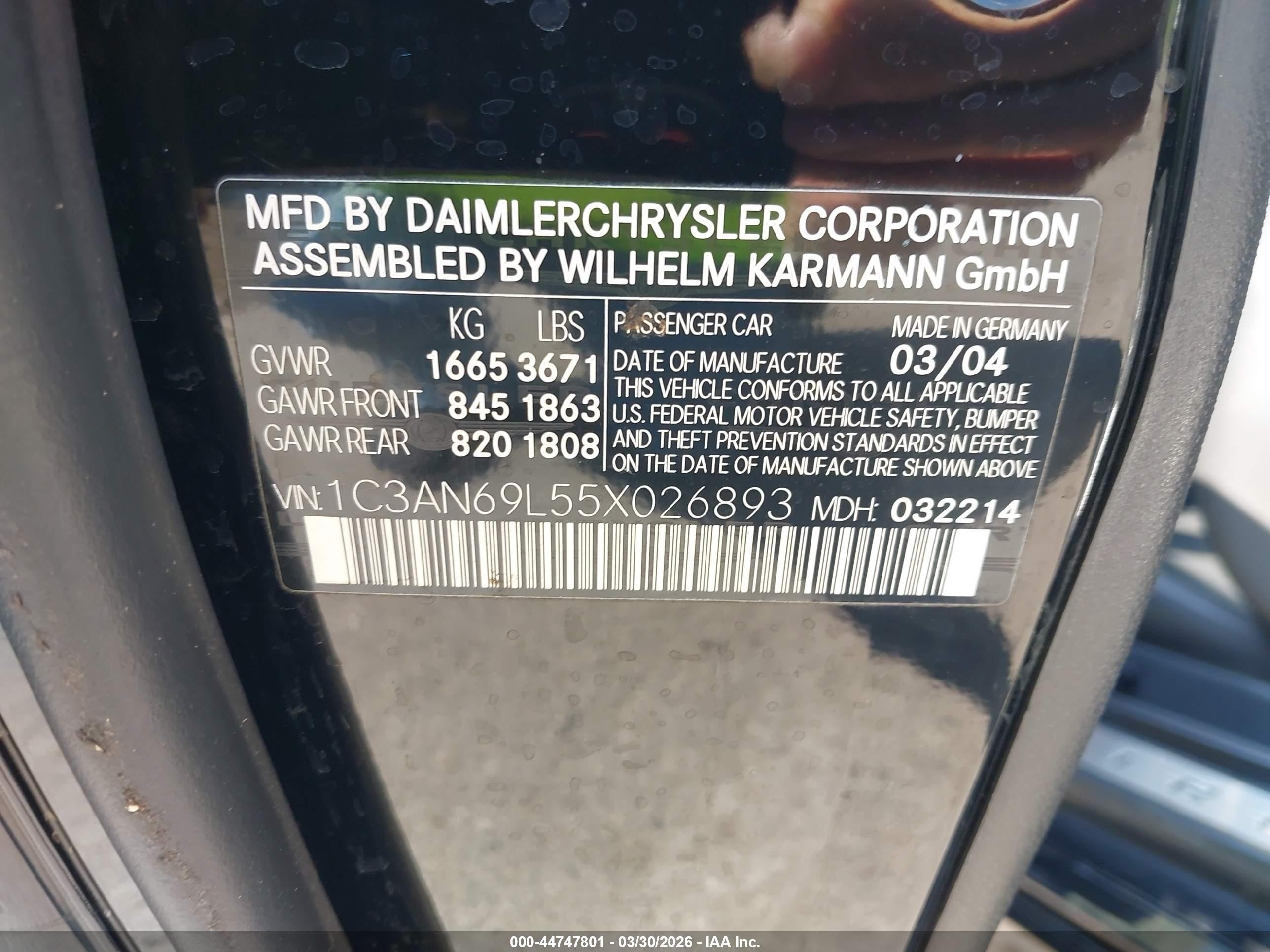 2005 Chrysler Crossfire Limited Black vin: 1C3AN69L55X026893