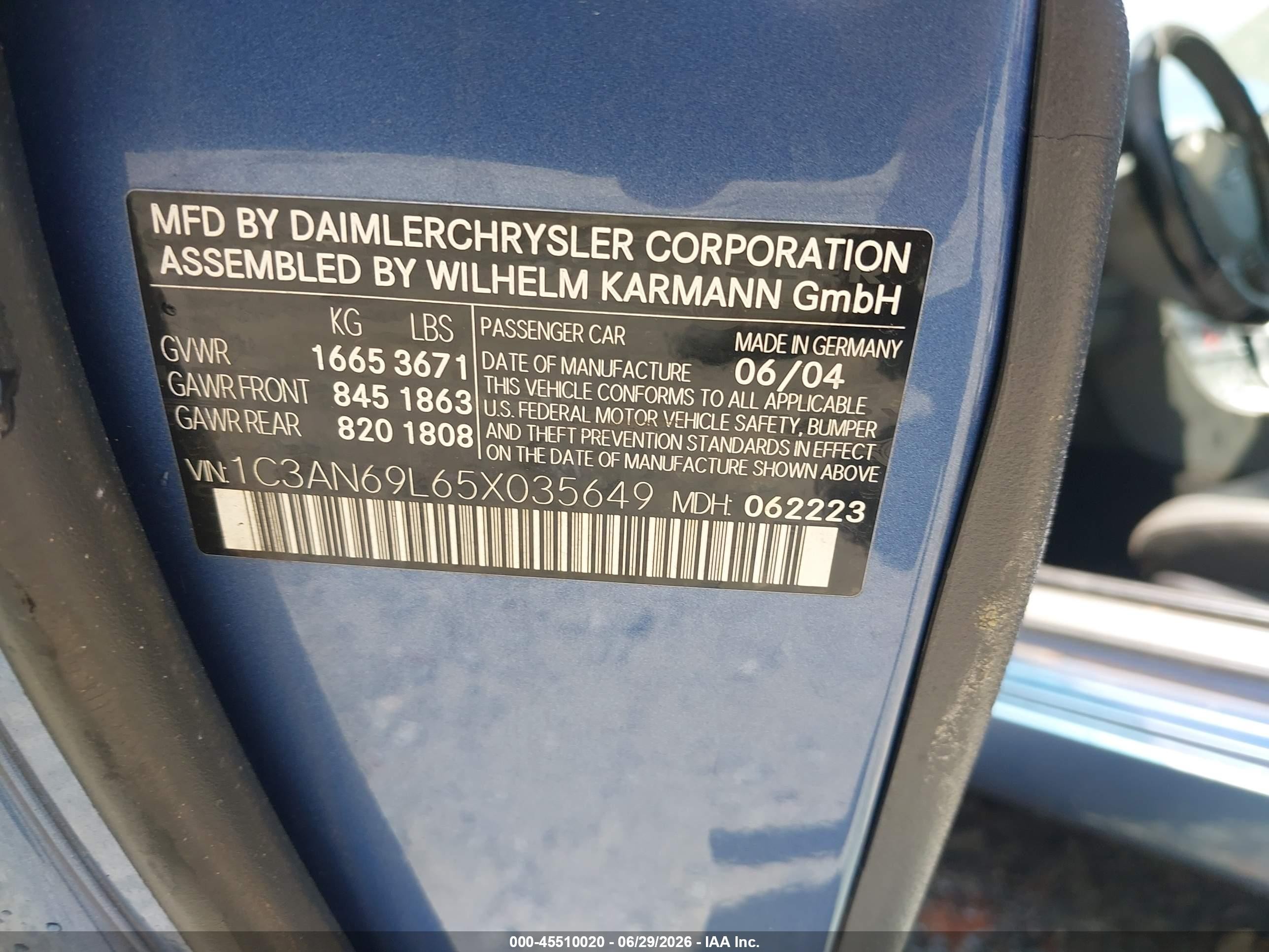 2005 Chrysler Crossfire Limited Blue vin: 1C3AN69L65X035649
