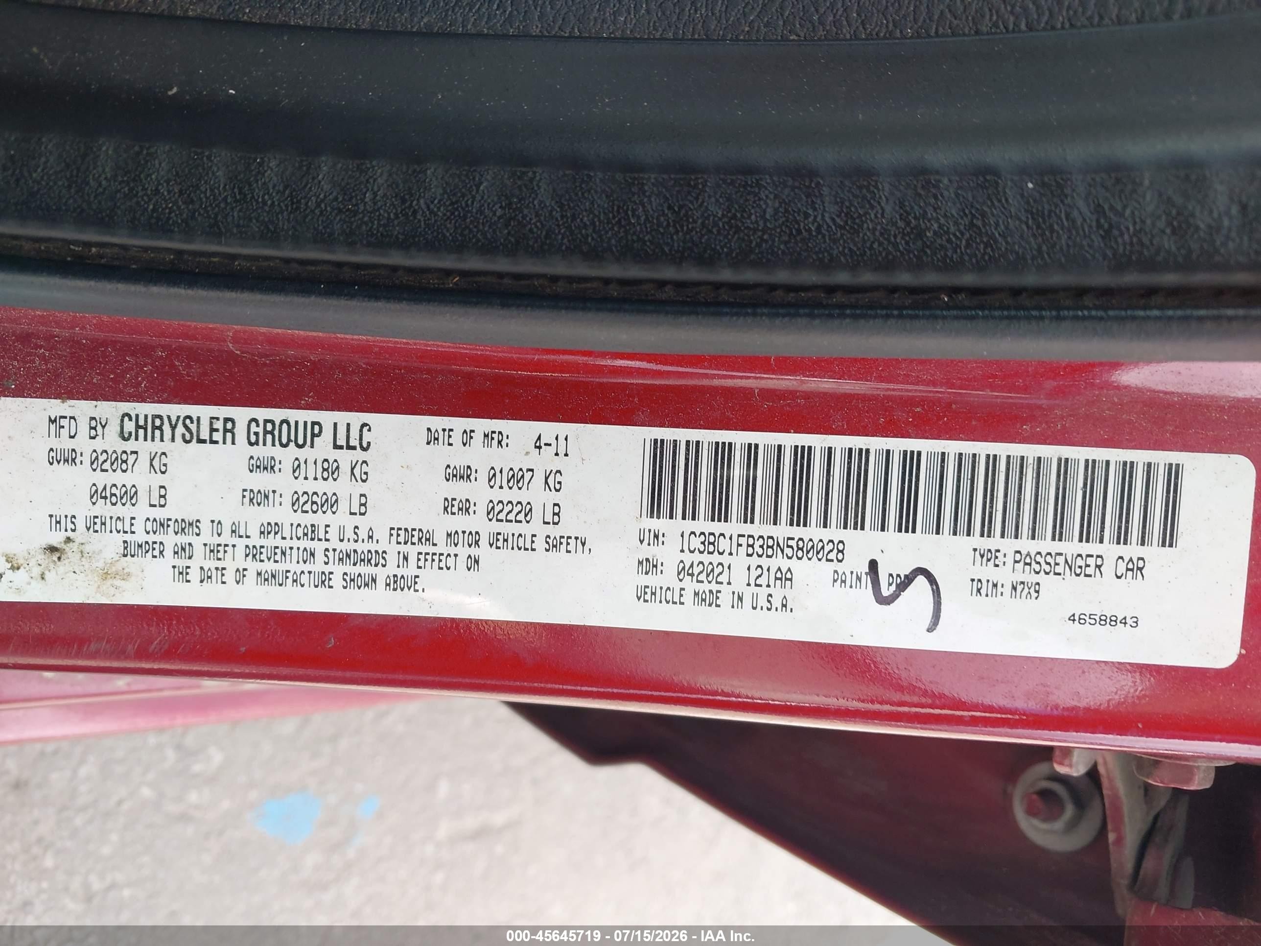2011 Chrysler 200 Touring Red vin: 1C3BC1FB3BN580028