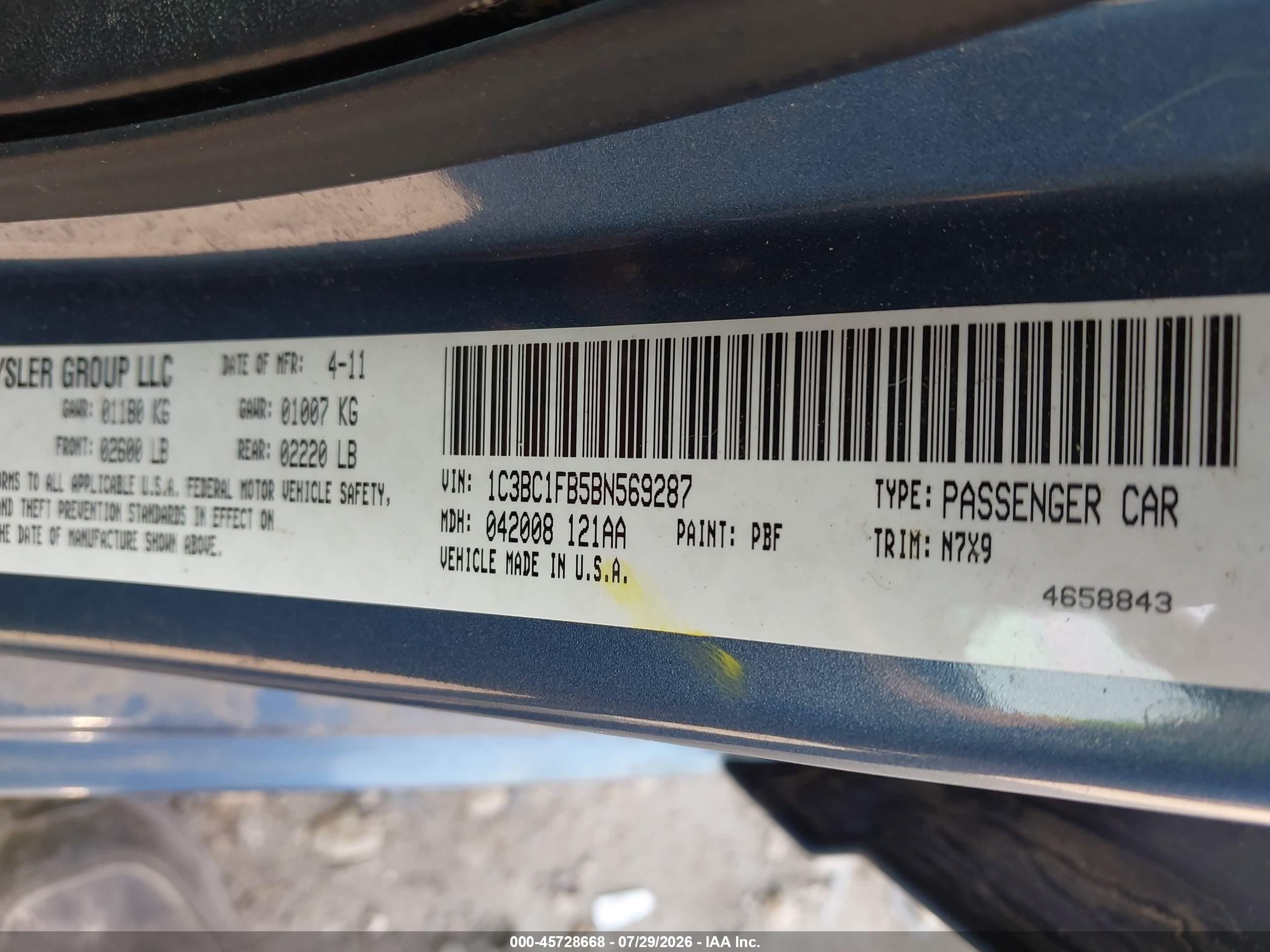 2011 Chrysler 200 Touring Blue vin: 1C3BC1FB5BN569287