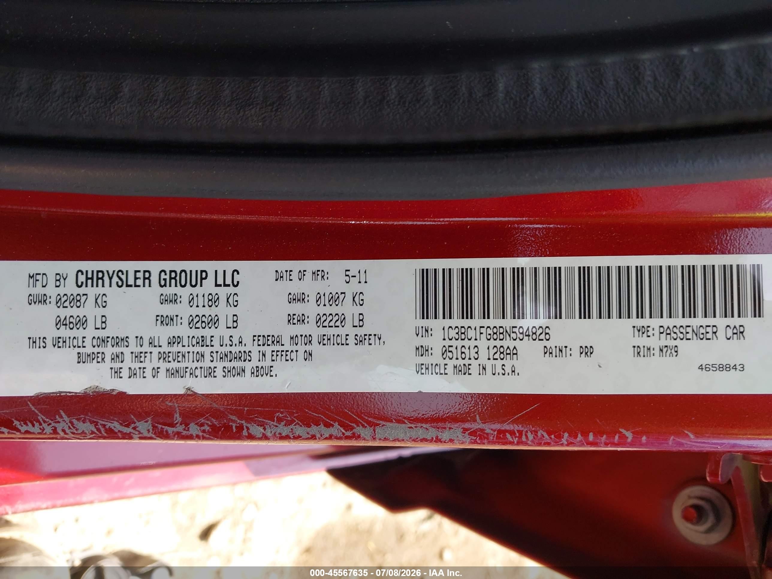 2011 Chrysler 200 Touring Red vin: 1C3BC1FG8BN594826