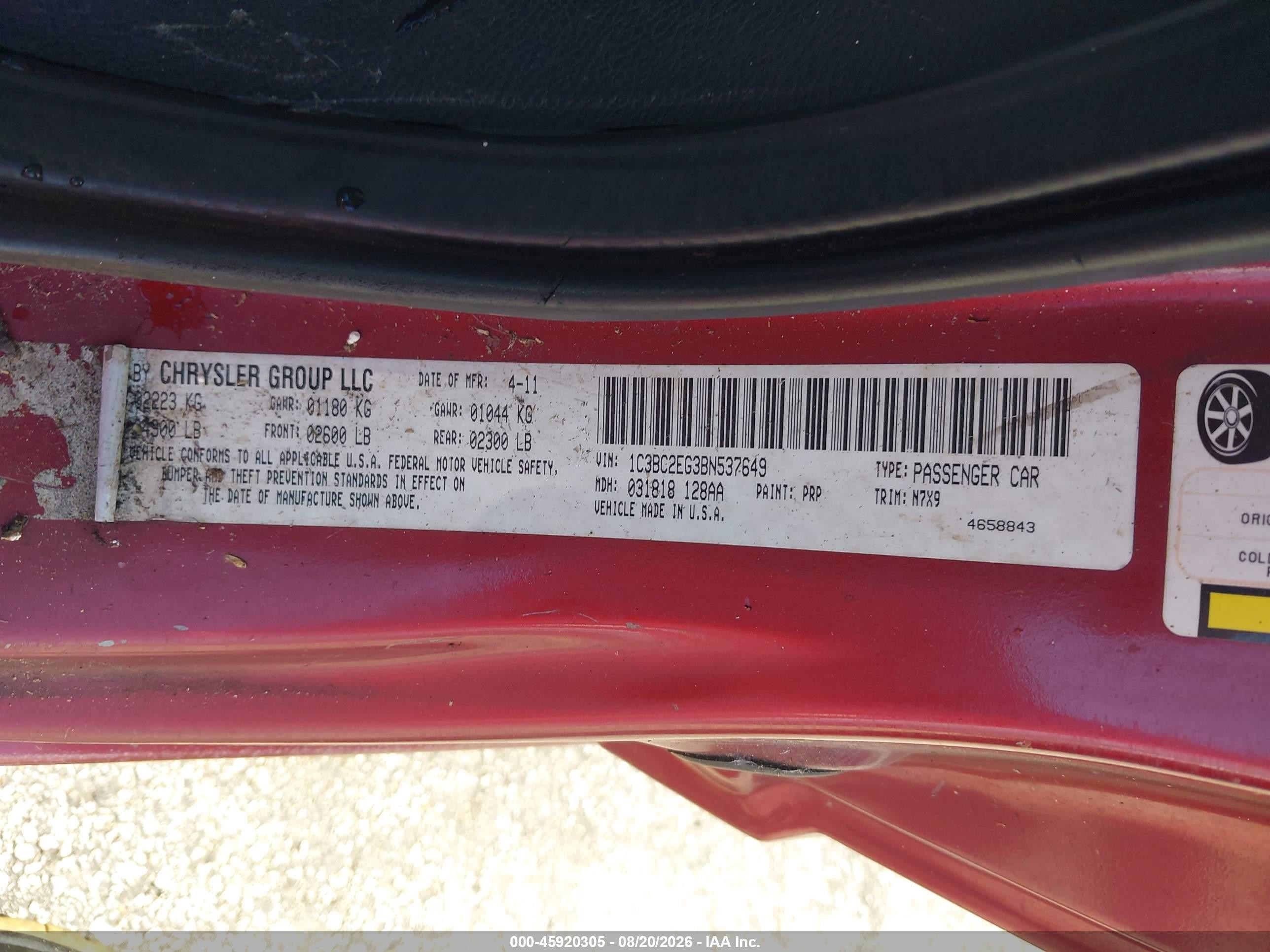 2011 Chrysler 200 Touring Red vin: 1C3BC2EG3BN537649