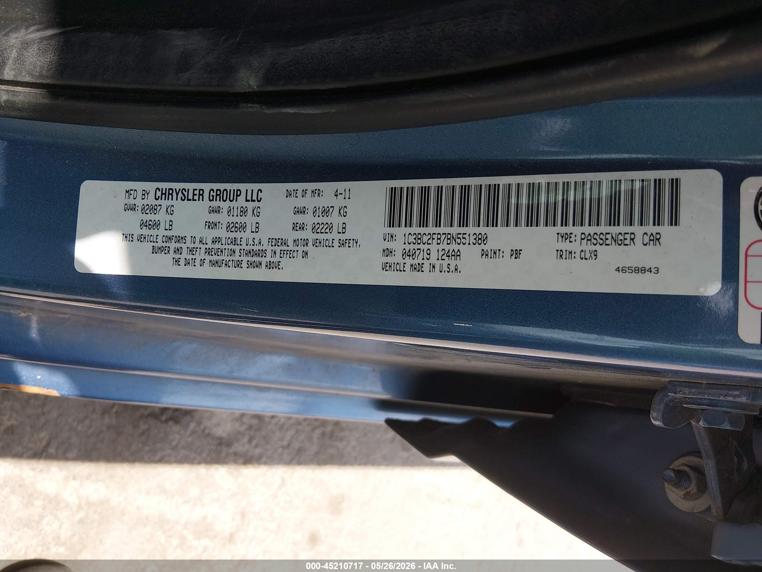 2011 Chrysler 200 Limited Blue vin: 1C3BC2FB7BN551380