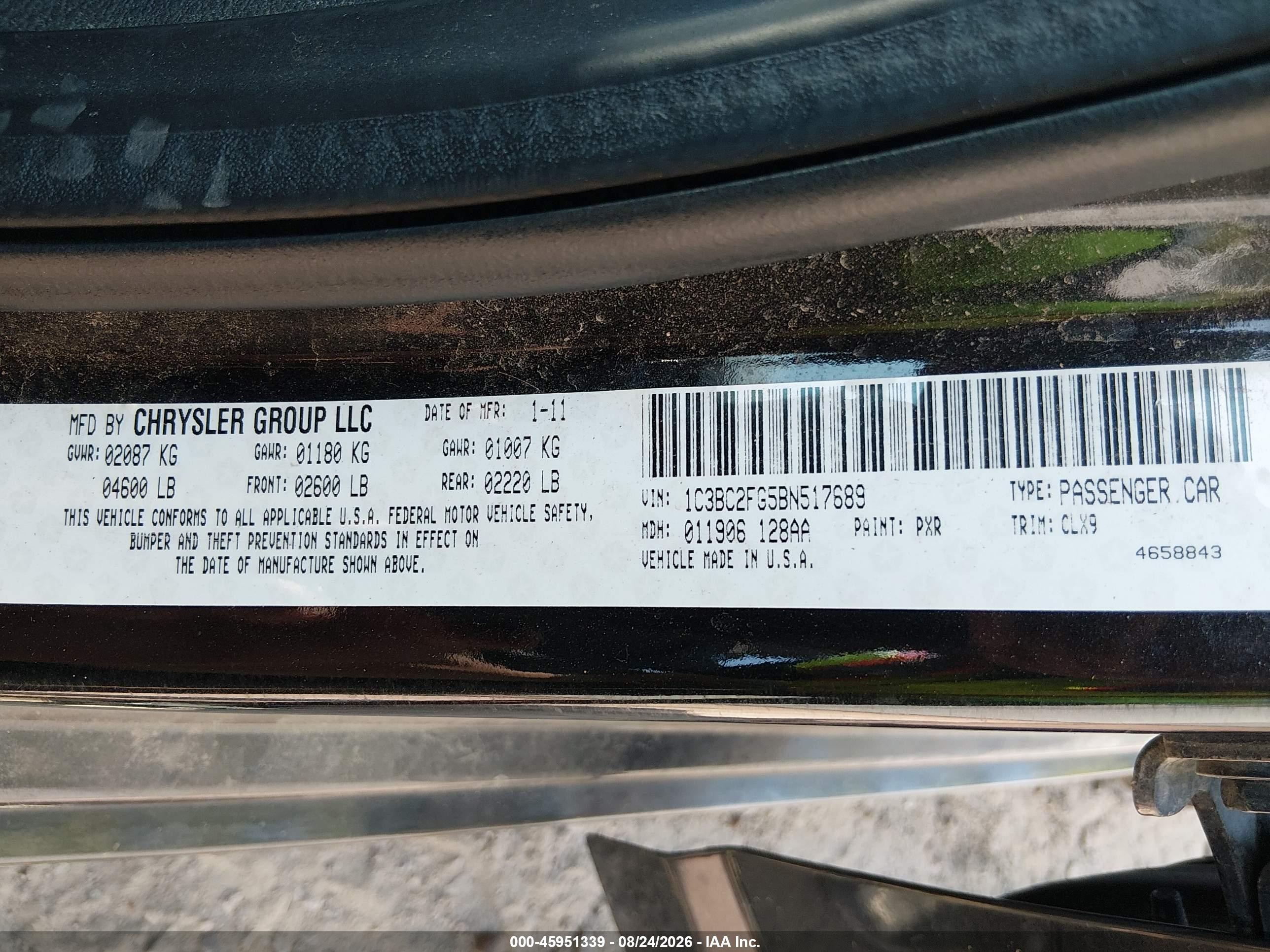 2011 Chrysler 200 Limited Черный vin: 1C3BC2FG5BN517689