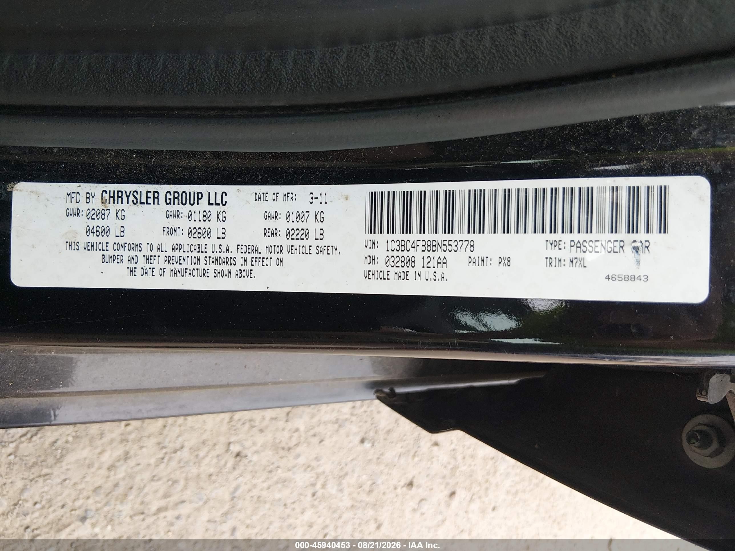 2011 Chrysler 200 Lx Черный vin: 1C3BC4FB8BN553778