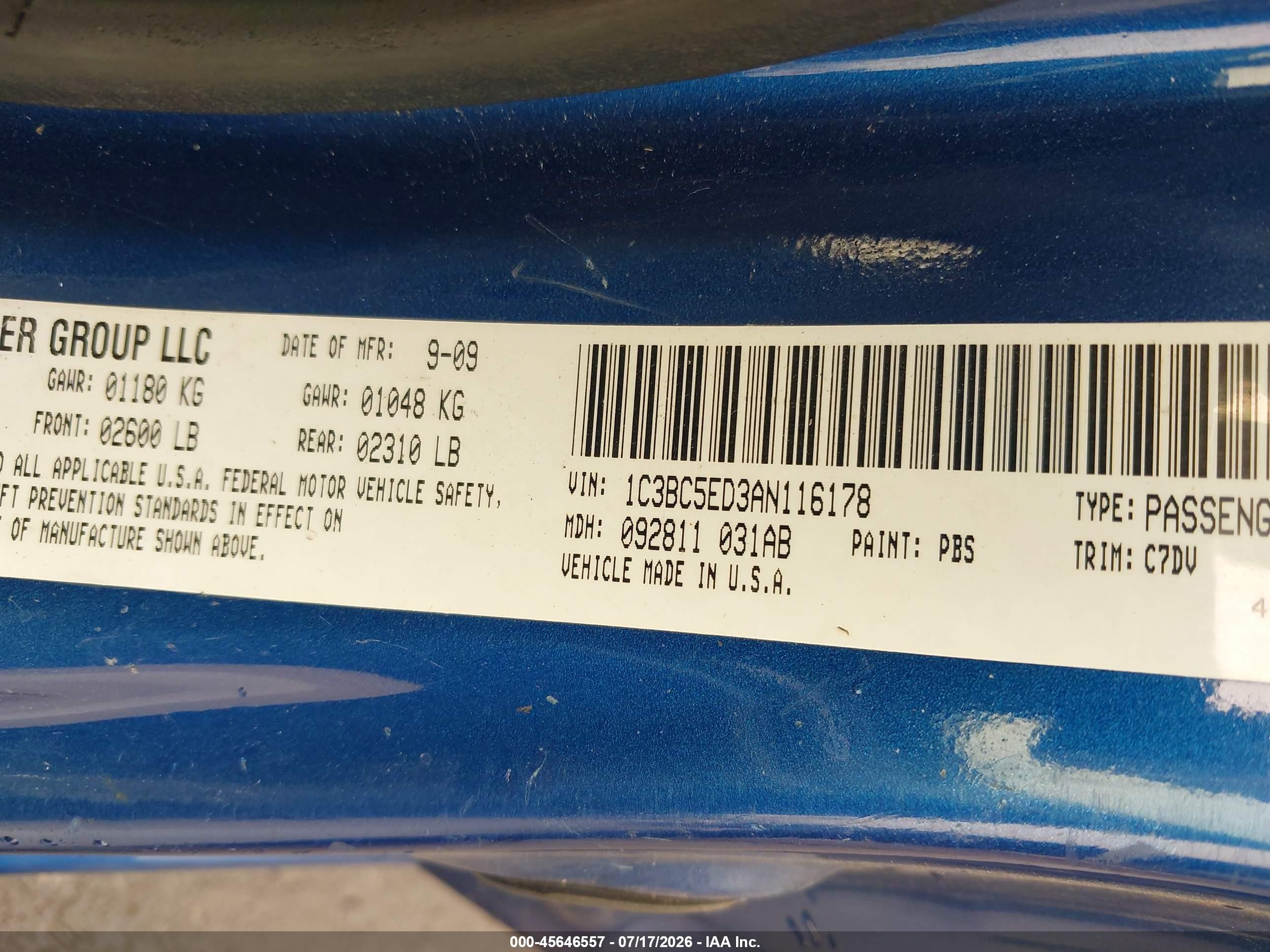 2010 Chrysler Sebring Touring Blue vin: 1C3BC5ED3AN116178